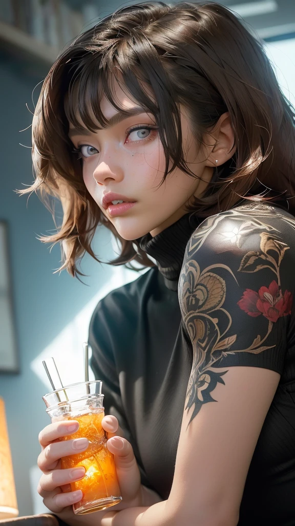 ((Whole shot: 1.4, dynamic pose: 1.4)), (( a sensual and beautiful young man confident of himself: 1.5)), ((honey-colored eyes: 1.5)), ultra detailed: 1.5)), smile sensual, with a tattoo on his arm and cheek, handsome and masculine hairstyle:1.2, handsome young cyberpunk man, handsome cyberpunk boy face, dreamy, ((beautiful and detailed, soft and luminous hair:1.3)), dark environment, cyberpunk clothing, ultrarealistic 8k, cyberpunk 20 years. a model boy, The portrait, Highly detailed 32k digital art, beautiful digital artwork, Cyborg Cyberpunk. ((orange, cyan, brown colors: 1.2)), realistic digital art in 8k, soft neon lighting on the face and body, (( Highly detailed: 1.4), (( masterpiece )), ( Hyper detailed and beautiful : 1.3), (Photorealistic: 1.4)