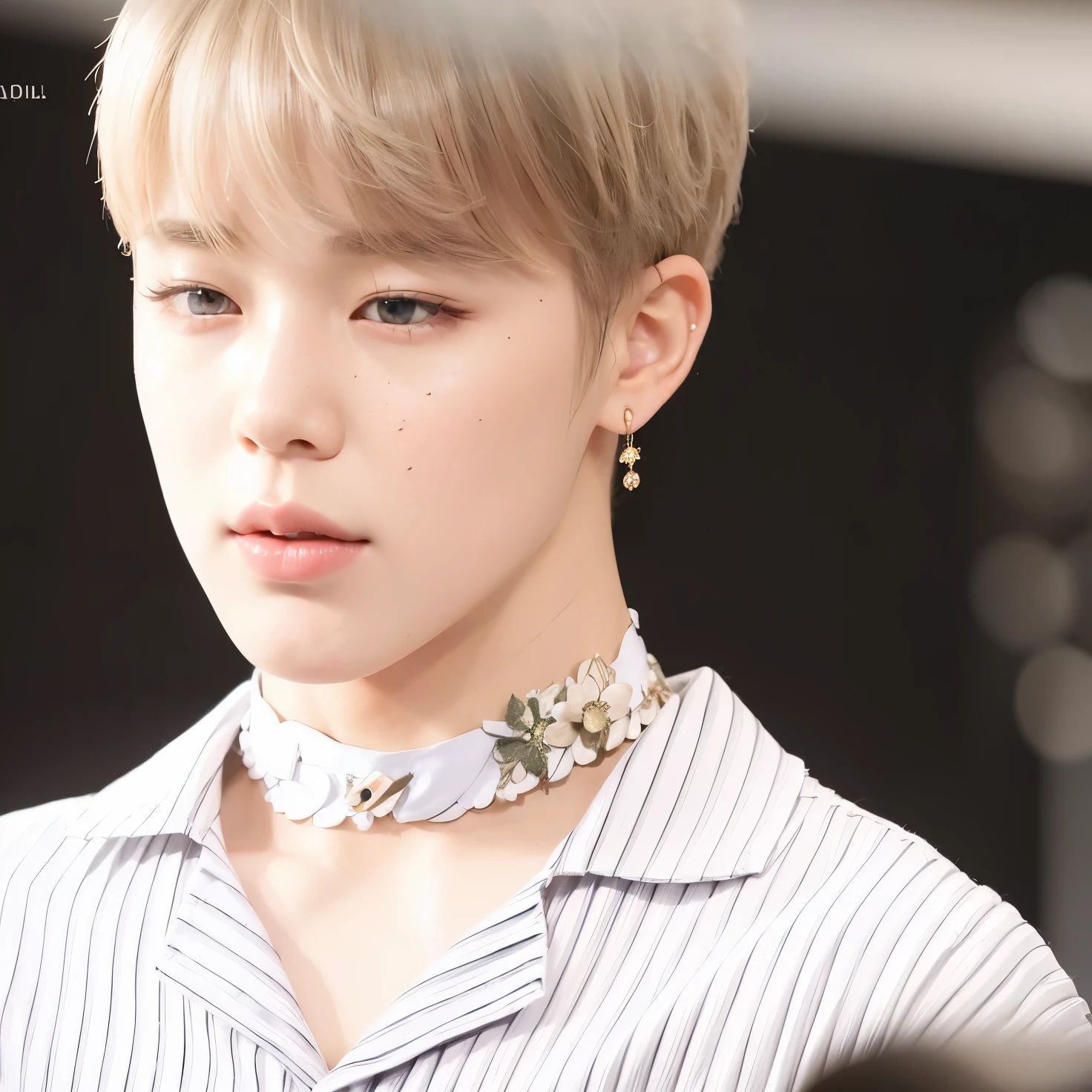 angelic beauty, jimin, jimin from bts, park jimin, doll eyes, flushed cheeks, high quality photo, doll eyes, round eyes, freckles, blonde hair with curly highlights, pale skin, jimin, jimin from bts, park jimin, jimin, jimin from bts, park jimin