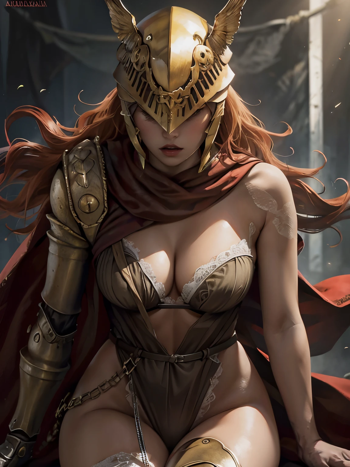 1girls,female,female only,helmet,light-skinned female,lingerie,prosthetic,solo,sword