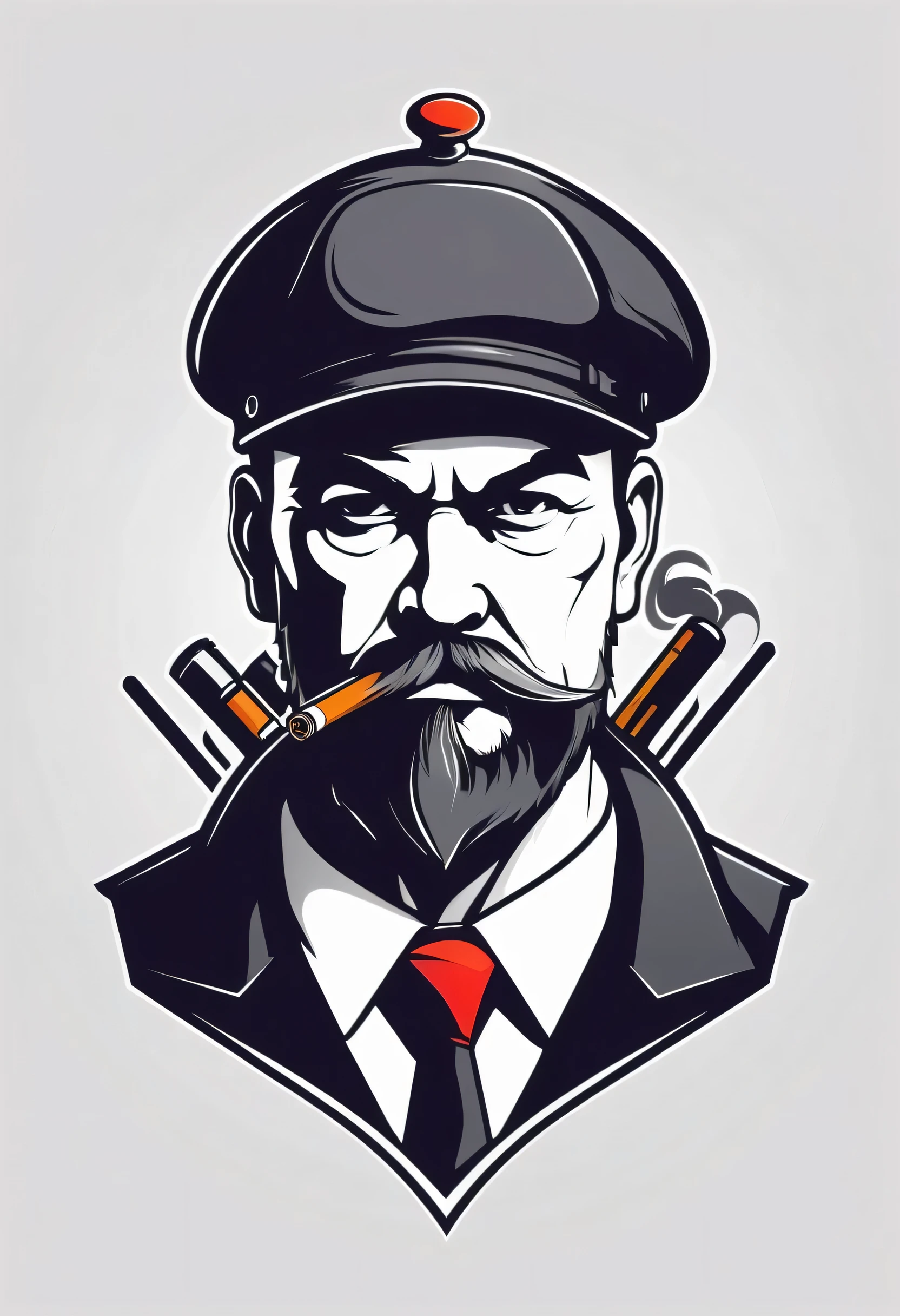 Professional vector logo, Head of Esport logo in the center, mobster in beret smoking for 2D games, aggressive theme, simple and clear, minimalist