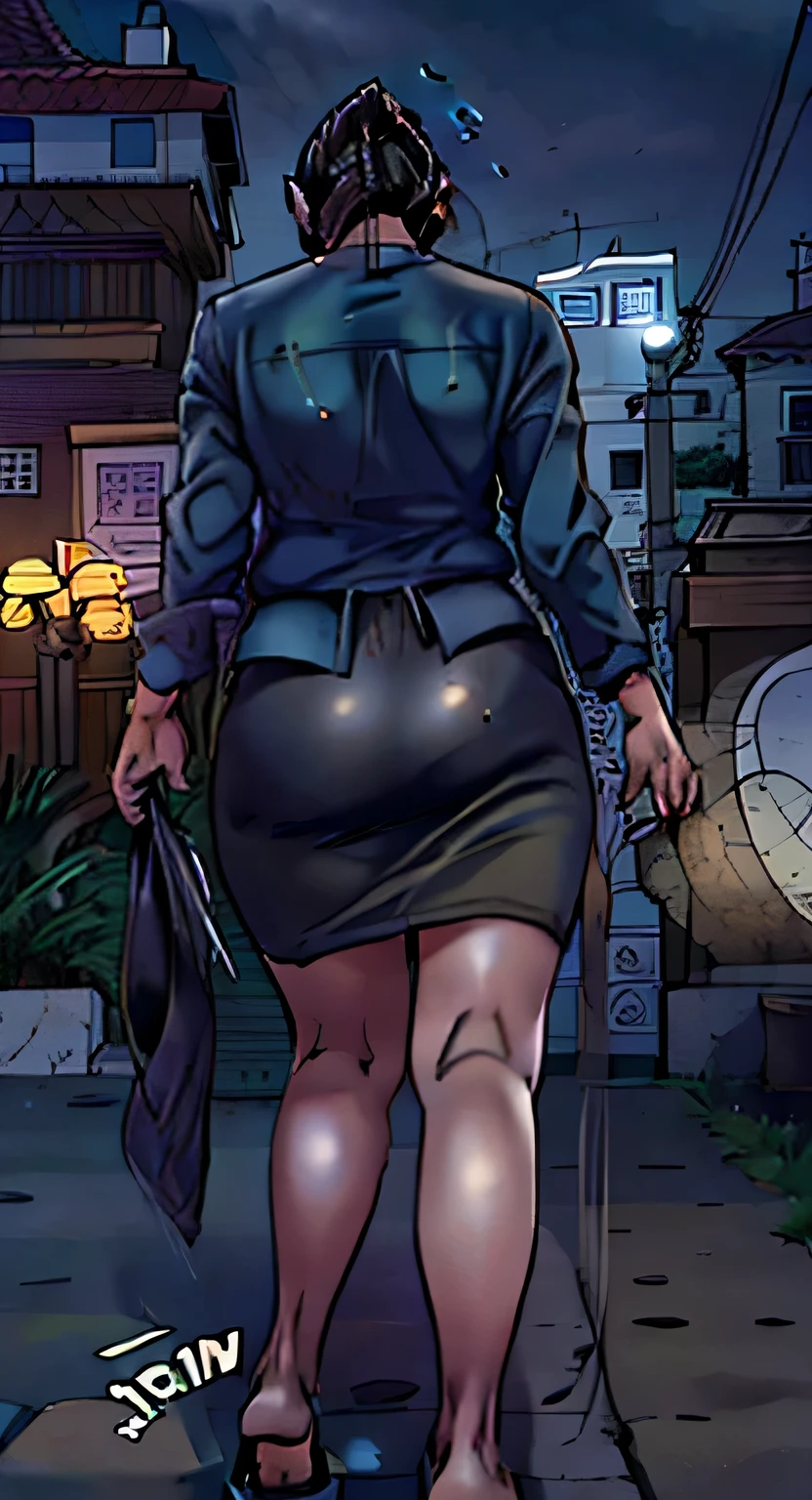 Chica anime con falda ajustada caminando por la calle con un bolso., (SFW) seguro para el trabajo, manha, anya from the spy family x, kda, arte giganta, art gta 5 comics, grueso, bbwchan, colegiala realista, 8k comic art, webtoons, un hiperrealista , caminando al trabajo, forest city streets behind her