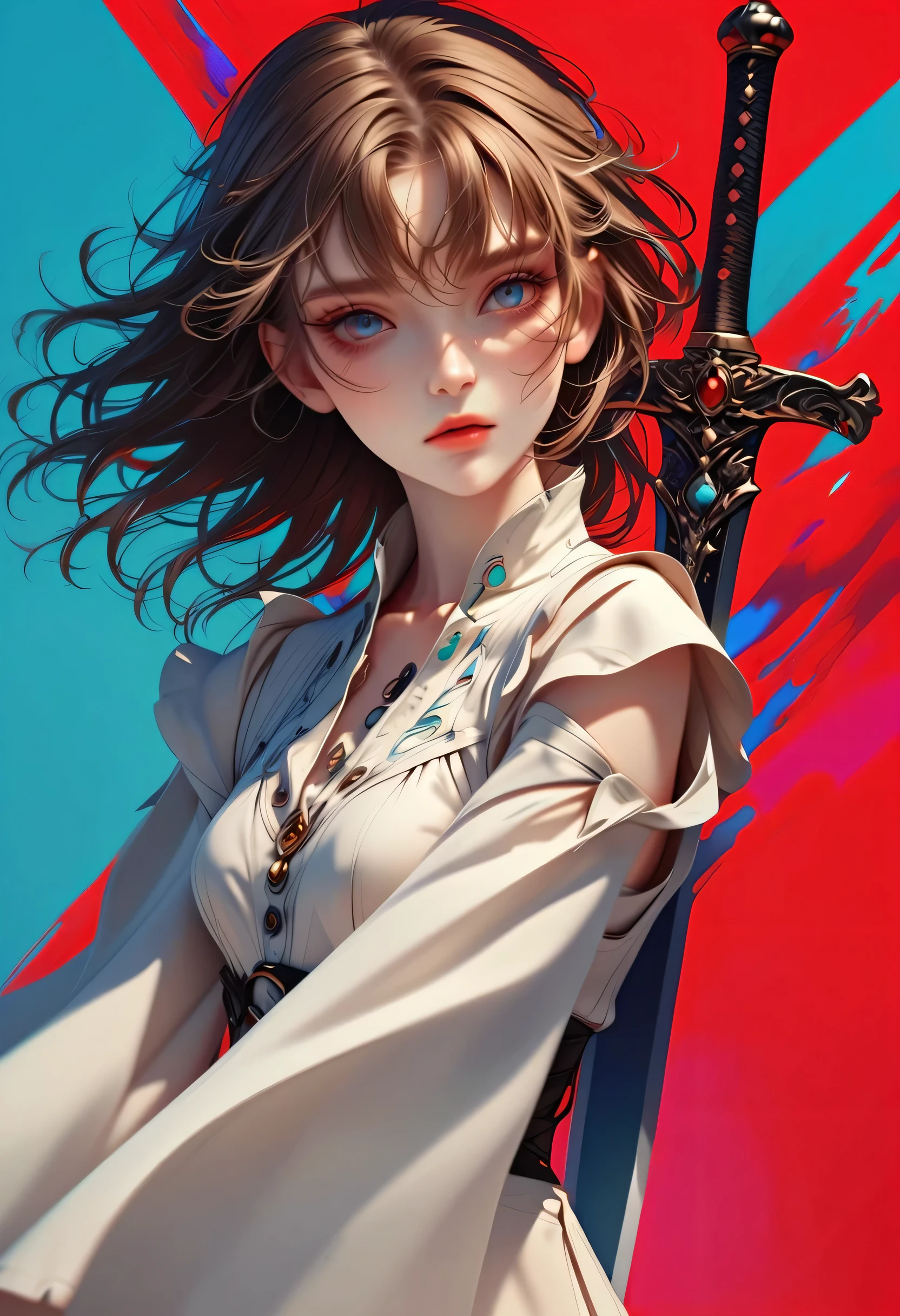 Style 3,a girl,whole body,A sword passed through my eyes,Sideways to avoid the sword