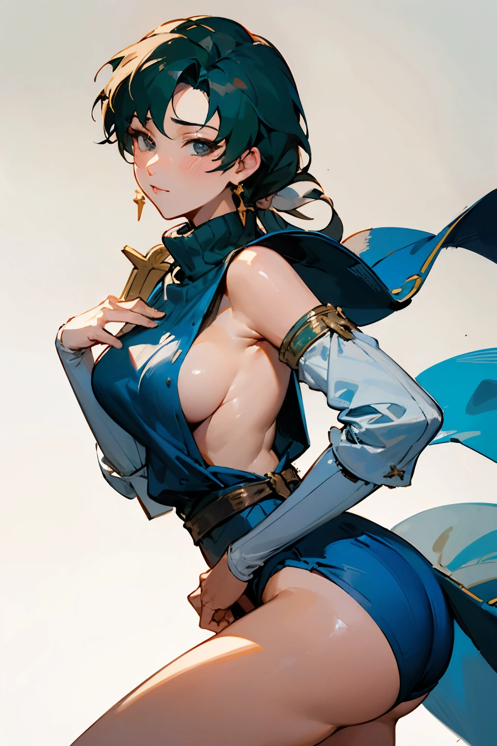 ((best quality)), ((masterpiece)), (detailed), lyn fire emblem, cleavege, no pants, turtleneck sweater, hot, ecchi, cute, side boob