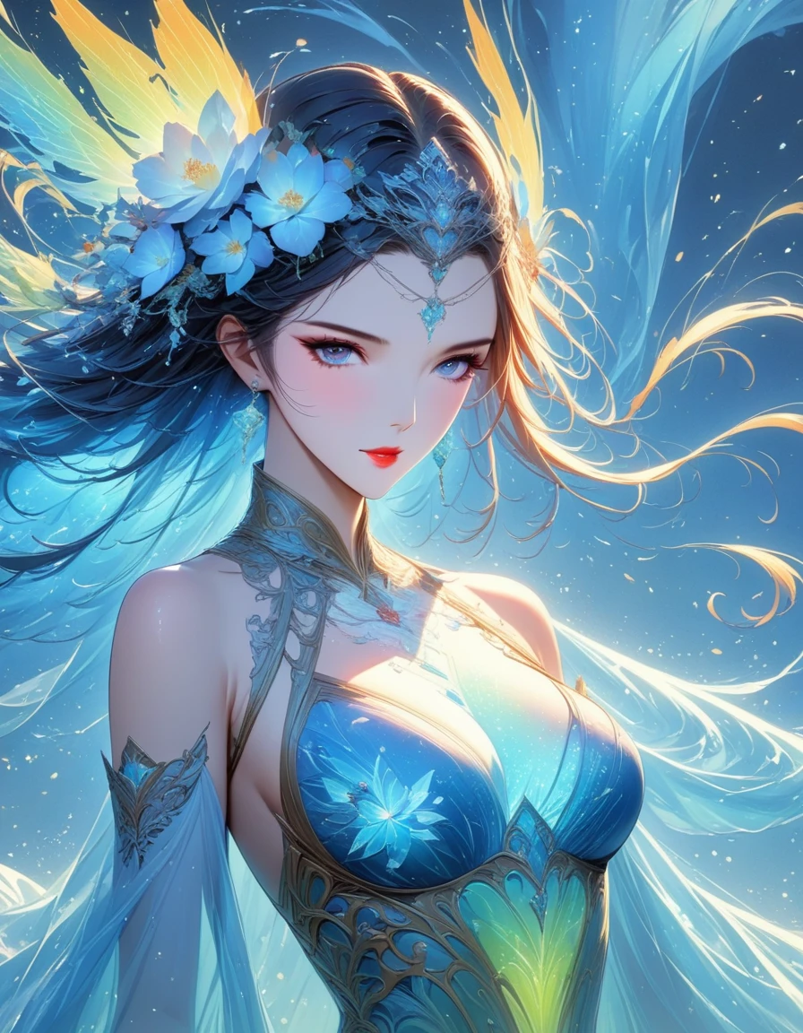 Capturing the wind with liquid ink,Thawed into a whirlwind of Pointillism, Traverse the spectrum of multiple random colors, 4k concept art, Extreme details, complex, luminous canvas, sports, Dynamic, Sharp glossy focus, create a perfect female face with complex detail, Gorgeous, best quality, masterpiece