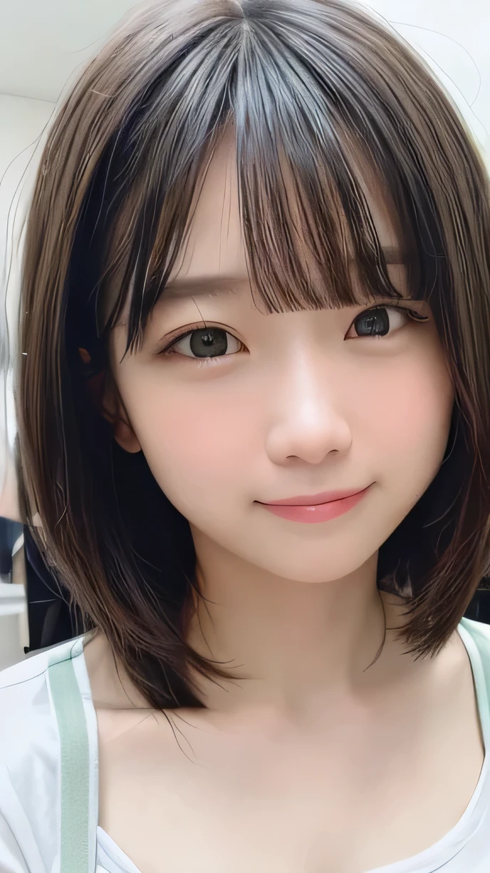 masterpiece, highest quality, 8K, disorganized, (Upper body:1.4), white shirt, beautiful girl, cute face, looking at the viewer, (smile:1.3), surreal, High resolution, photo shoot, film grain, chromatic aberration, sharp focus, HDR, face light, dynamic lighting, cinematic lighting, professional shadow, simple background, (simple background:1.4), most detailed, very detailed, super detailed, finely, real skin, delicate features, detailed face and eyes, sharp pupils, realistic student
