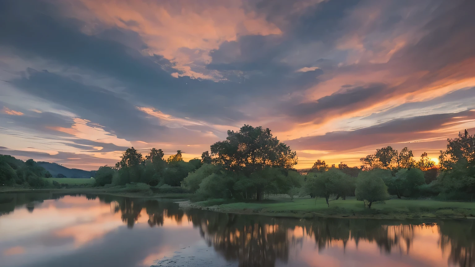 Evening Pond, sunset sky