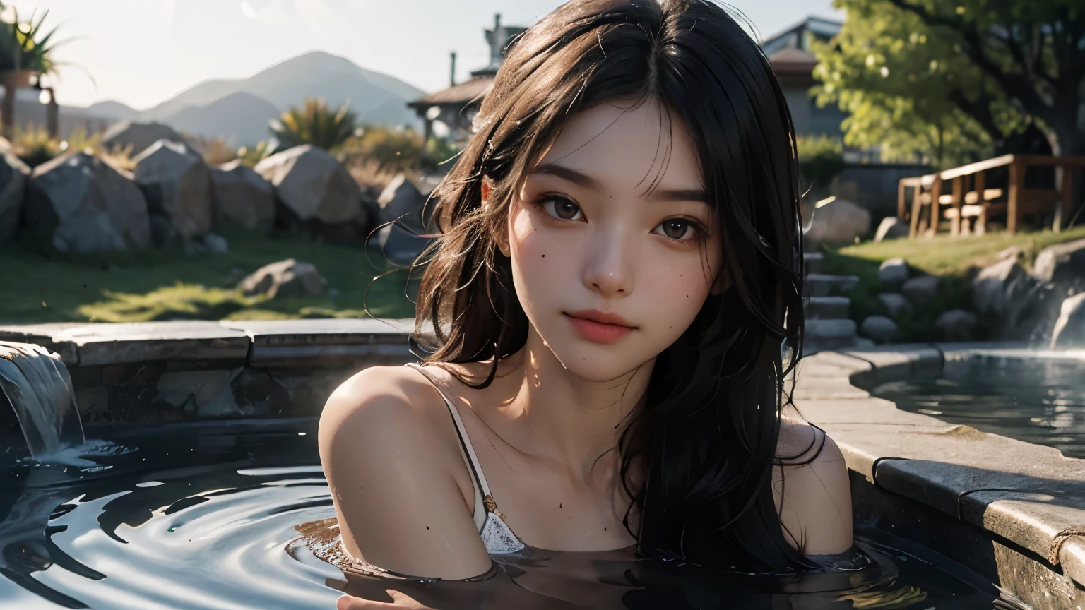 A closeup of a woman with blood on her hands in the water, as a super villain, masterpiece, 8K, ultra high quality