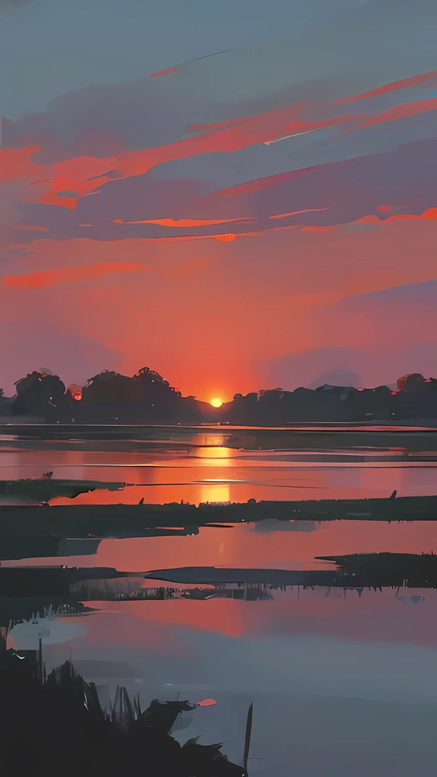 Evening Pond, sunset sky