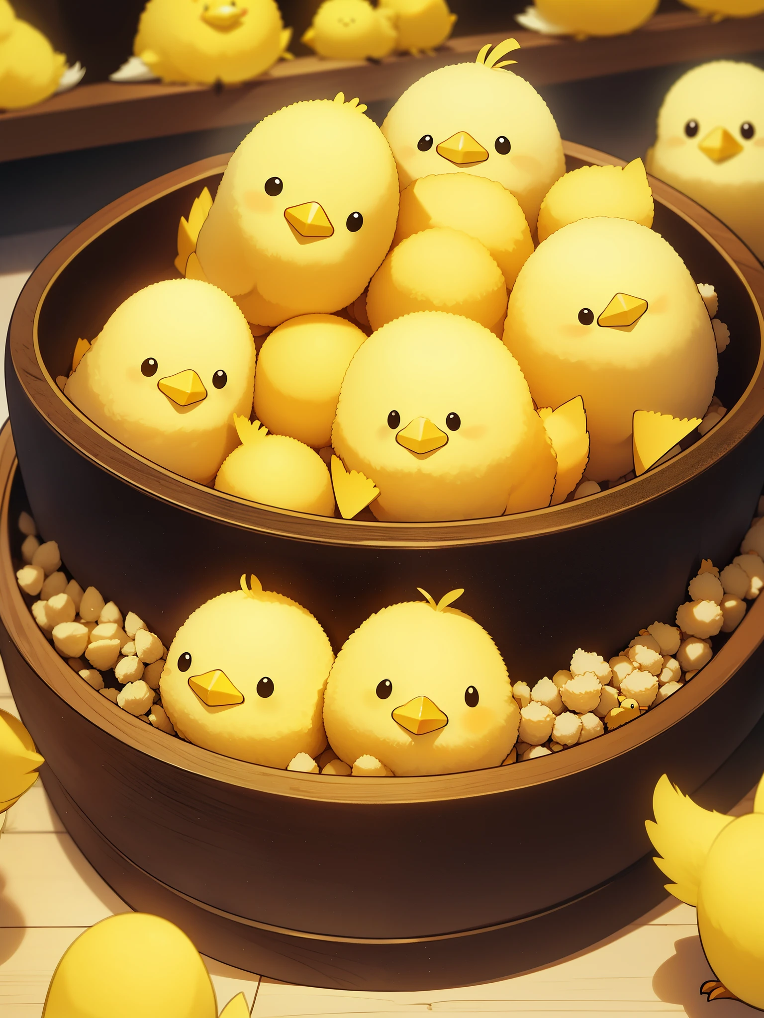 Cute chick、One animal、solo、whole body yellow feathers、Chick with fluffy yellow feathers、circle々and fat chick、circleいひよこ、chick shell、chick mascot、chick character、adorable chick、