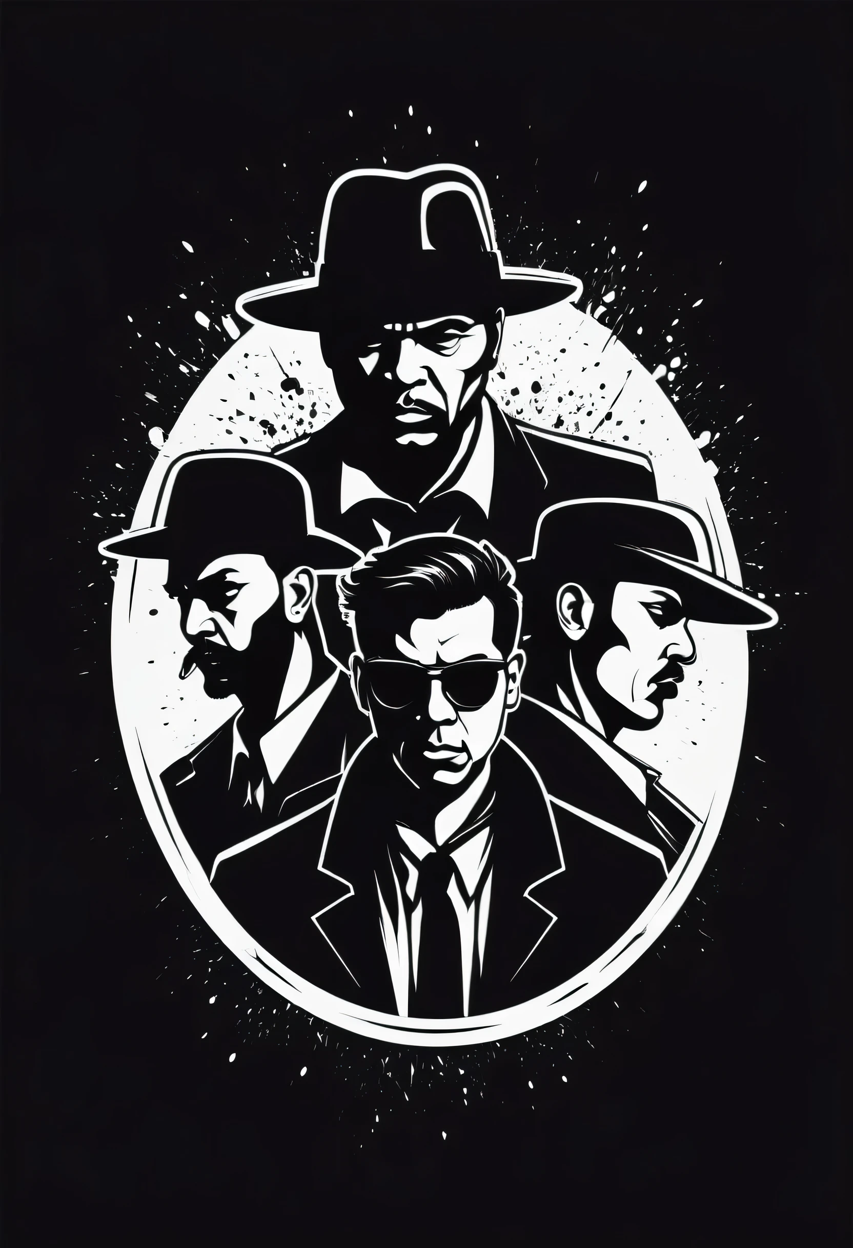 Professional vector logo, three gangster logo, silhouette, aggressive theme, simple and clear, minimalist