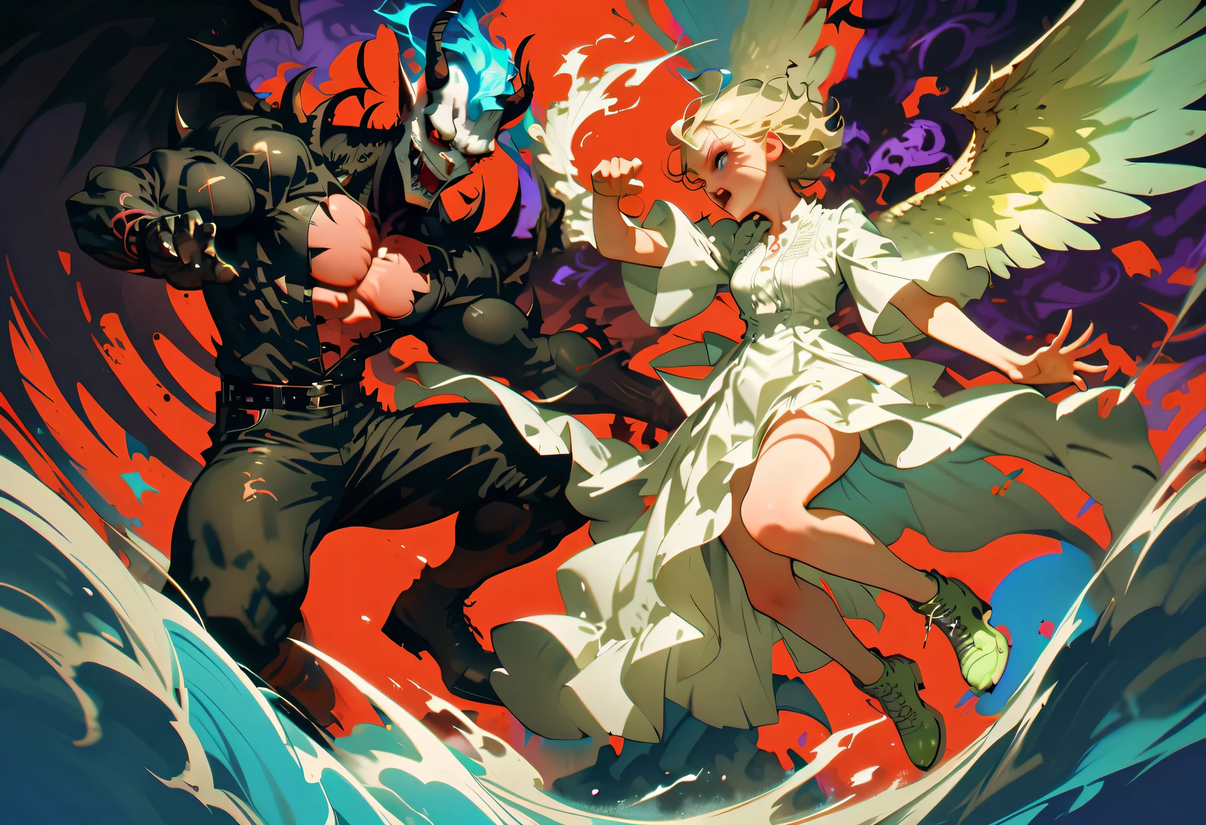Style 12,1 Demon,whole body,1angel,whole body,Fighting