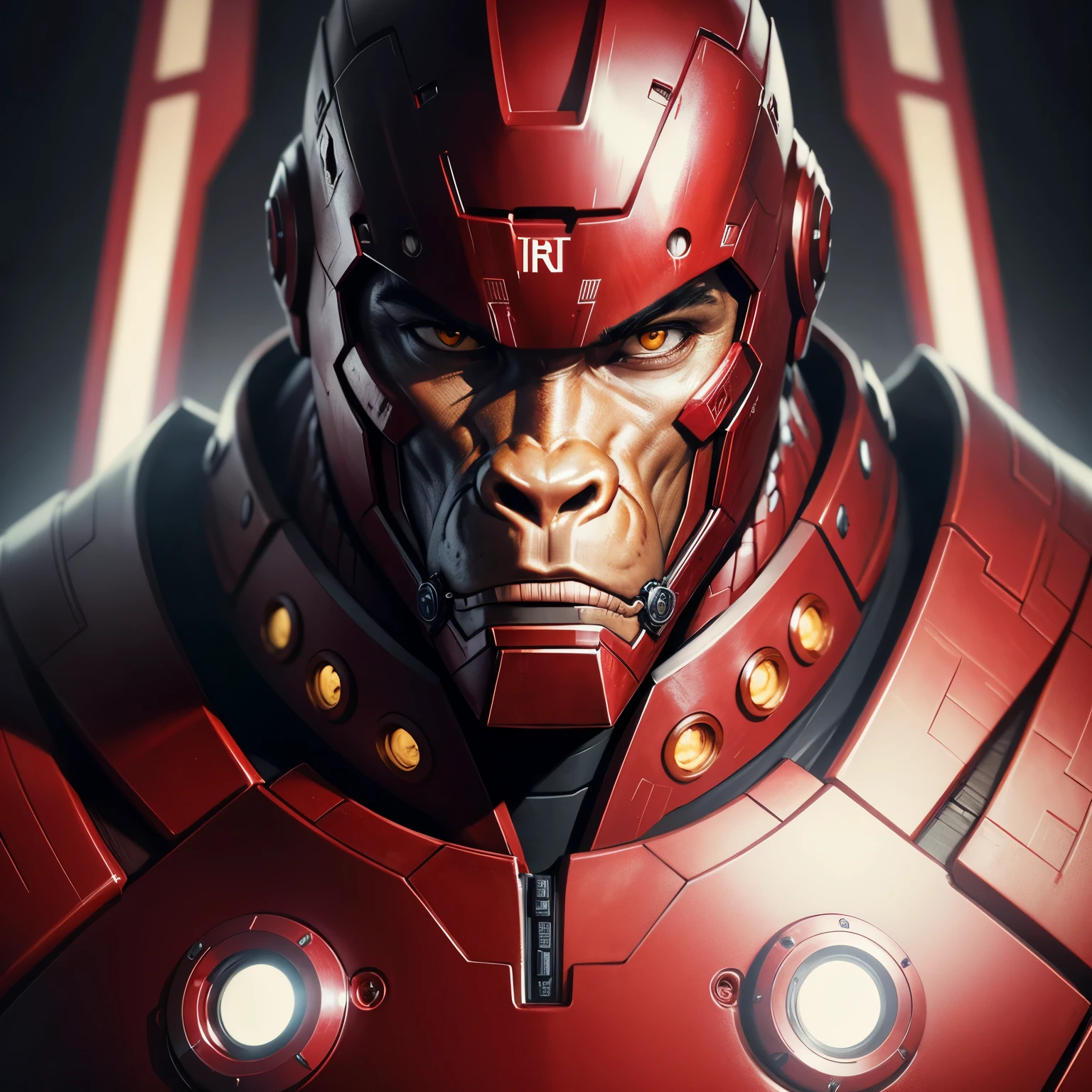 Cinematic shot,insanely detailed,Detailed portrait illustration,gorilla with ironman gold and red intricate suit,Emphasize steel,colored,detailing,8k resolution,high contrast,cinematic lighting, clean-shaven, high level of detail,Koyoharu Gotouge art style.