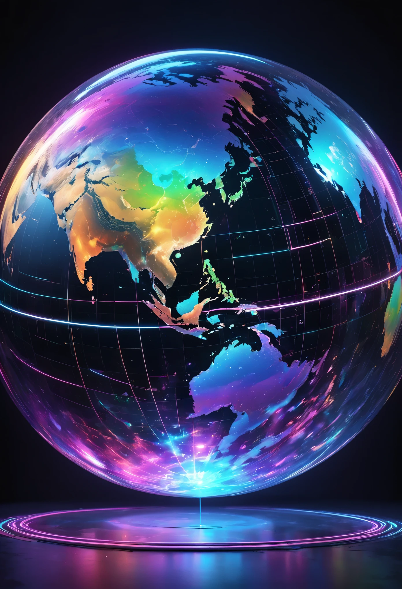 holography, draw in neon colors ((地ball)): ball: ((floating)), transparent, Three dimensions, light, SF, Digital art, Digital, scientific, dark background: electronic circuit: draw in neon colors, 3D, masterpiece, Digital空間, energy, beautiful, masterpiece, 8K, light, be familiar with, lively, colorful, nice, beautiful, rich colors, beautiful Light Lines. magic effect, Sparkling, beautiful Light Grains