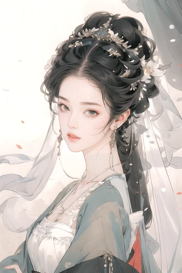 (masterpiece), best quality, best quality, Highly detailed CG Unity 8k wallpaper, The original, High resolution, (depth of field: 1.5), Fidelity: 1.3, breast, bride portrait style, 1 girl, curtain, veil , bridal veil, Wedding dress, curtain, jewelry, alone, earrings, teeth, bride, Black_hair