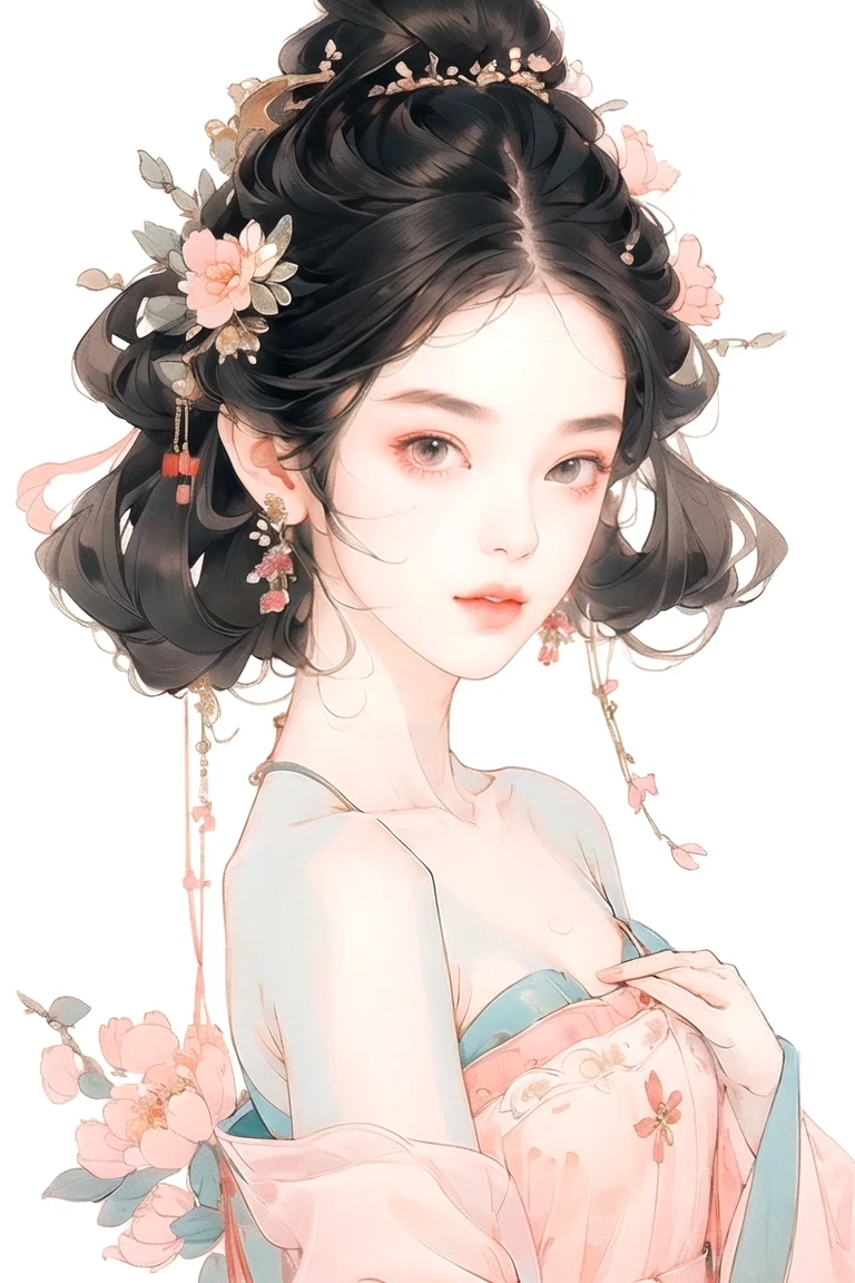 Rear view, (flat chest), Dentate skin, (12 years old), Fashion trendy beautiful pretty girl, Gentle and charming beautiful Chinese girl, 10 years old, Exquisite and sexy collarbone, charming oval face, double eyelids, Smart peach blossom eyes, pink lips, small nose, bare shoulders, focus on face, Close-up face, ultra high definition, Ultra-clear, Full body image, Ultra-thin and translucent, Sweet and playful upper body, perspective