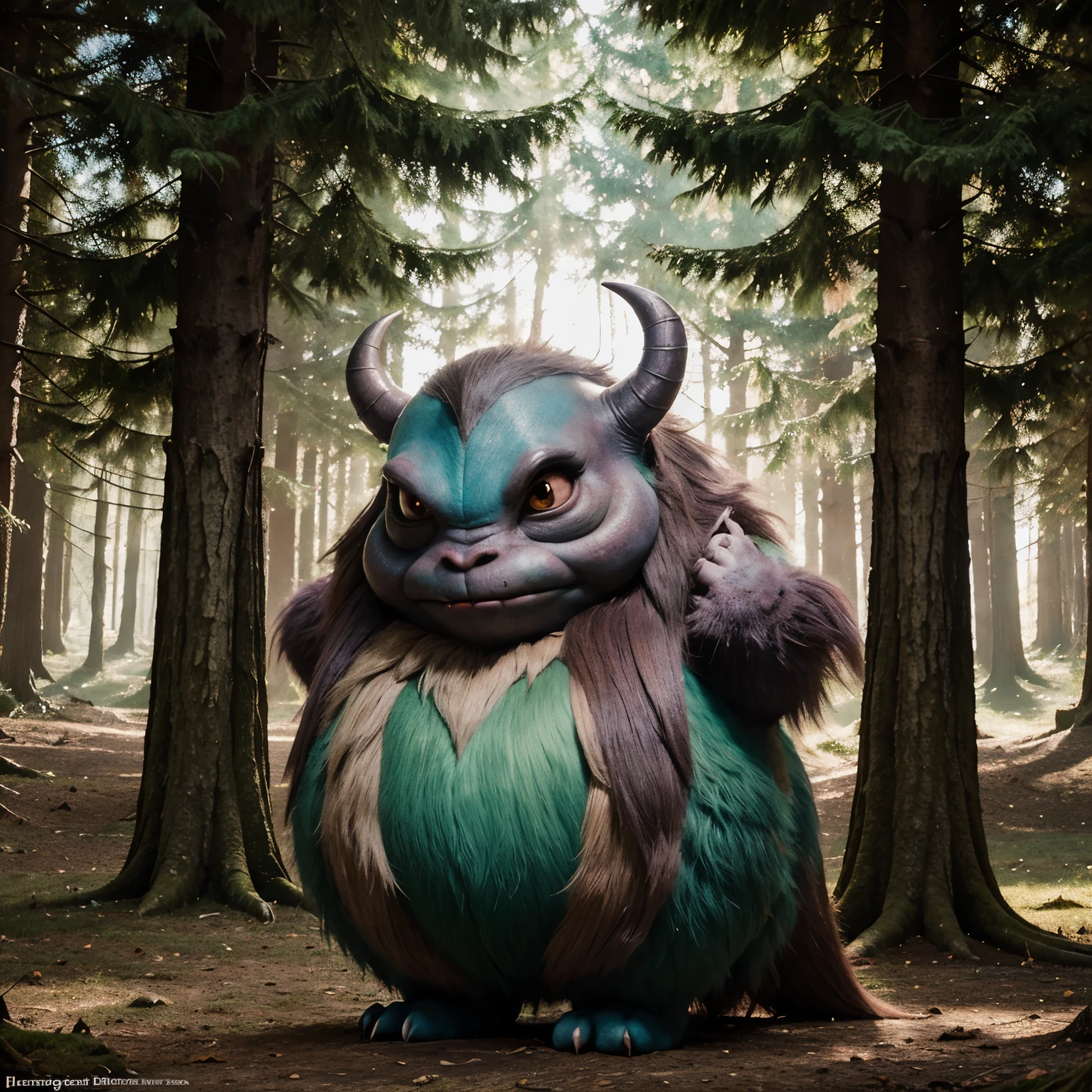 A monstrous creature depicted in a whimsical fairy tale art style, with soft pastel colors and enchanted forest scenery.