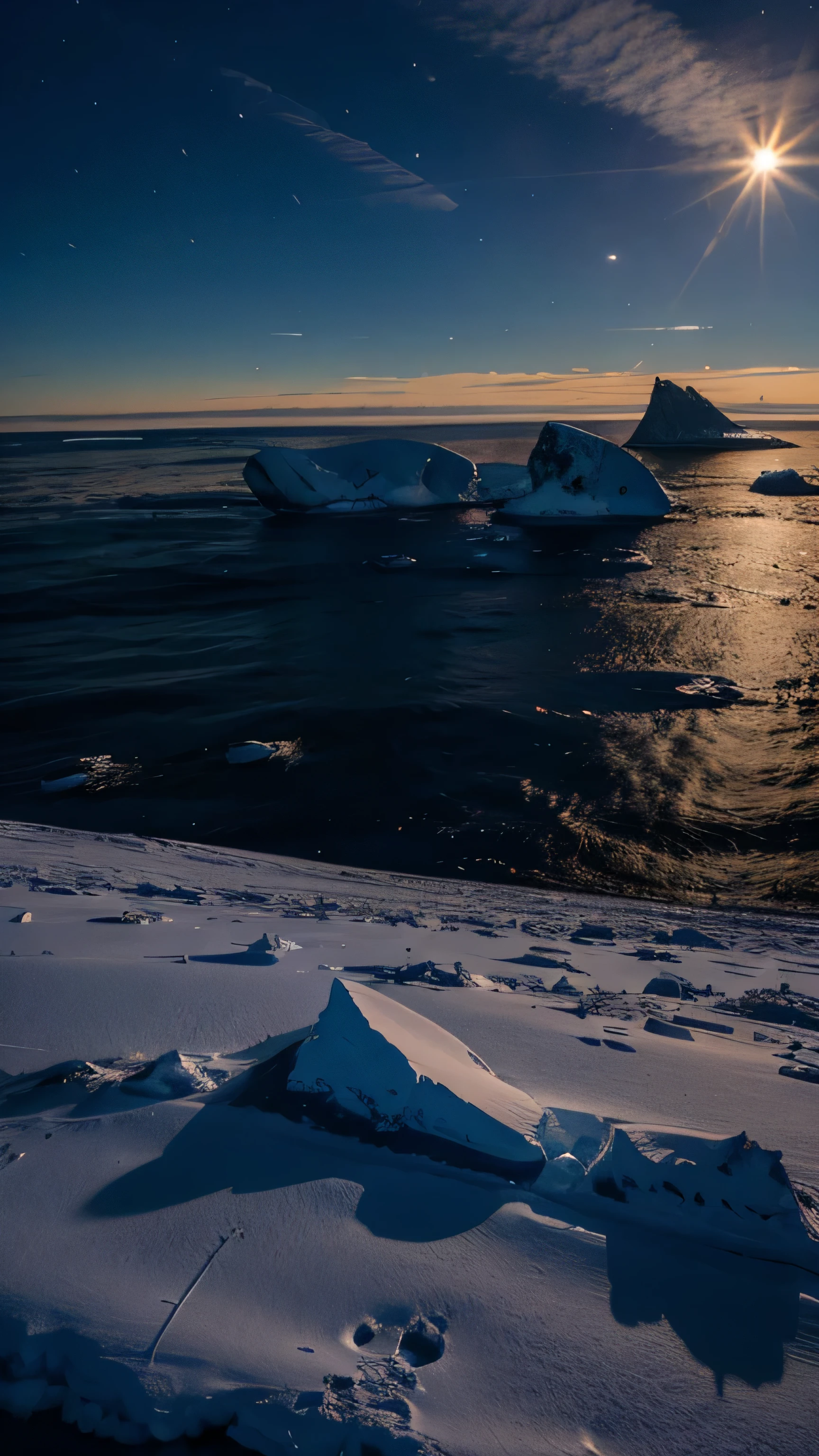 Midnight sun in Antarctica, 8k, high resolution