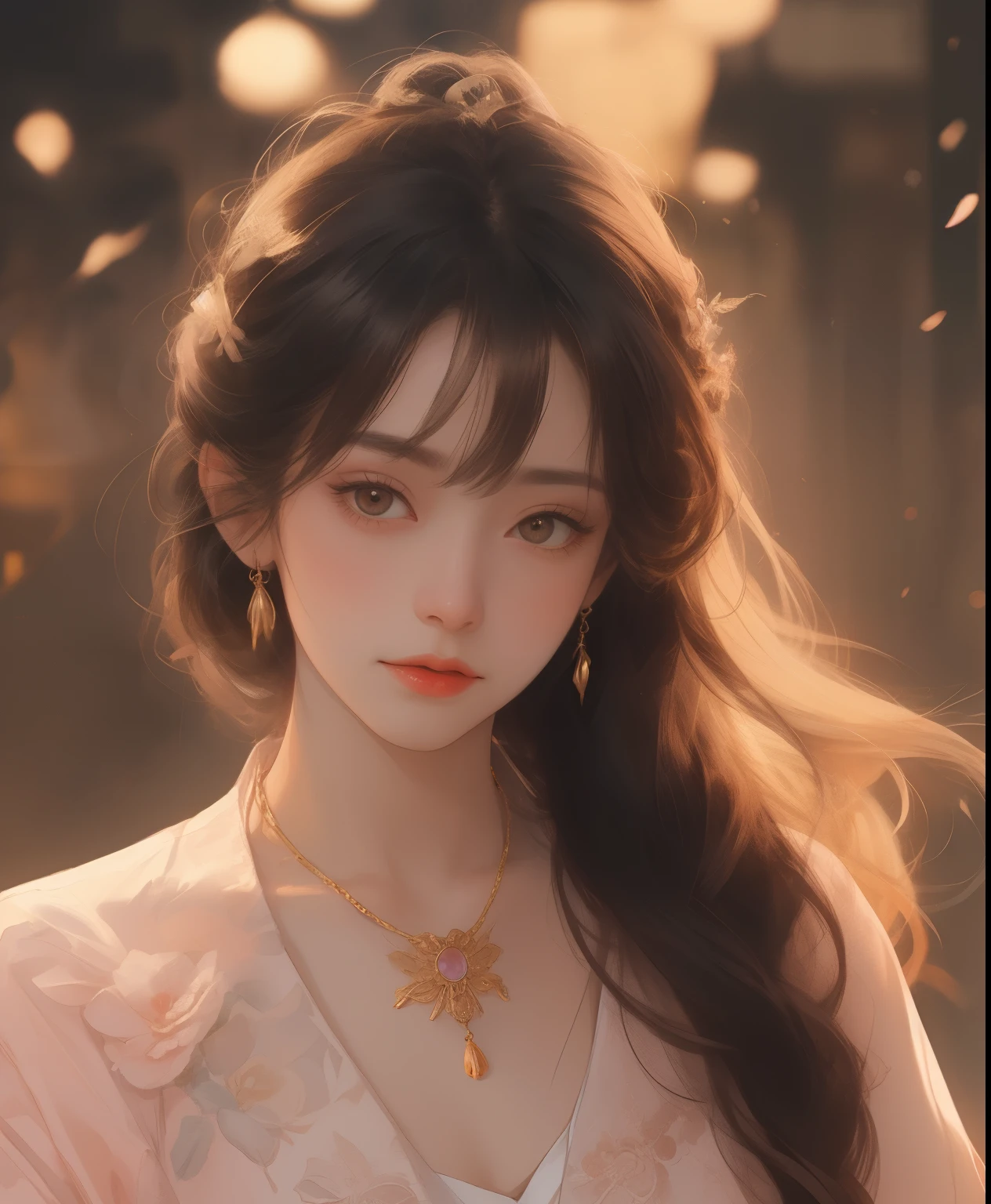 "ultra-detailed, realistic portrait of a girl wearing a porcelain turtleneck dress. The dress is exquisitely adorned with delicate hair accessories and a beautiful necklace. The girl's face is meticulously crafted, featuring detailed jewelry and stunningly defined facial features. The skin texture is of the highest quality, with lifelike shading and highlights that create a three-dimensional effect. The lighting is expertly done, with shadow work and studio-edge illumination, accentuating the girl's impeccable beauty. The image is captured with a high-resolution 8K digital camera, ensuring every fine detail is visible. The background is intentionally blurred, allowing the focus to solely be on the girl and her attire. The overall atmosphere is elegant and refined, with a touch of mystery and sophistication. This masterpiece showcases the perfect combination of artistry and technological precision, resulting in a visually stunning and awe-inspiring piece."
