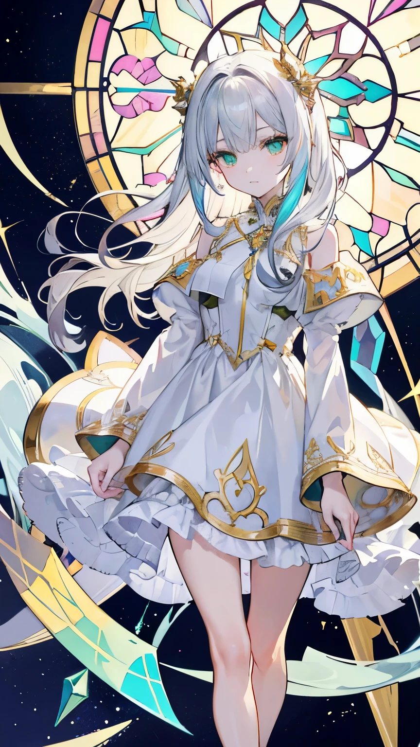  ((best quality)), ((masterpiece)), (detailed), 1girl, Character design, female, astrology, astrological symbolism, star reading, celestrial theme, heavens, heavens above, constellations, dynamic poses, long white grey hair, grey white eyes, very skinny, detailed, best quality, no accesoires around the neck, no shoes, prominent collarbones, skinny arms, flat stomach, visible hip bones, full body, blank white background, plain background, white background, red and white clothing, Bloodborne inspired, occult aesthetic, occult, detailed and intricate steampunk and detailed gothic, NSFW, Fluttering lace flared long knee length dress with frilly petticoats, knee length dress, pleated petticoats, petticoats gothic, complex lace boots, gothic aesthetic, wielding a mighty sword with mechanical components, mandalas, small breasts, a fairy, various different types of insect wings, beetle wings, NSFW, full body, whole body, body, chains, 