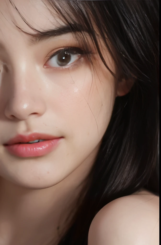 (hyper real), (shape), (High resolution), (8K), (high detail), Japanese、17 years old、beautiful skin、white skin、wet lips、red cheeks、ピンクのwet lips、Licking the upper lip。sluggish expression、 ecstatic expression, (Beautiful eyes in every detail) , (highest quality), (Super detailed), plump body,, (detailed face), alone, (dynamic pose), 18-year-old, erotic look、eroticism、excited expression、excited look、very troubled face, long eyelashes,  black hair,