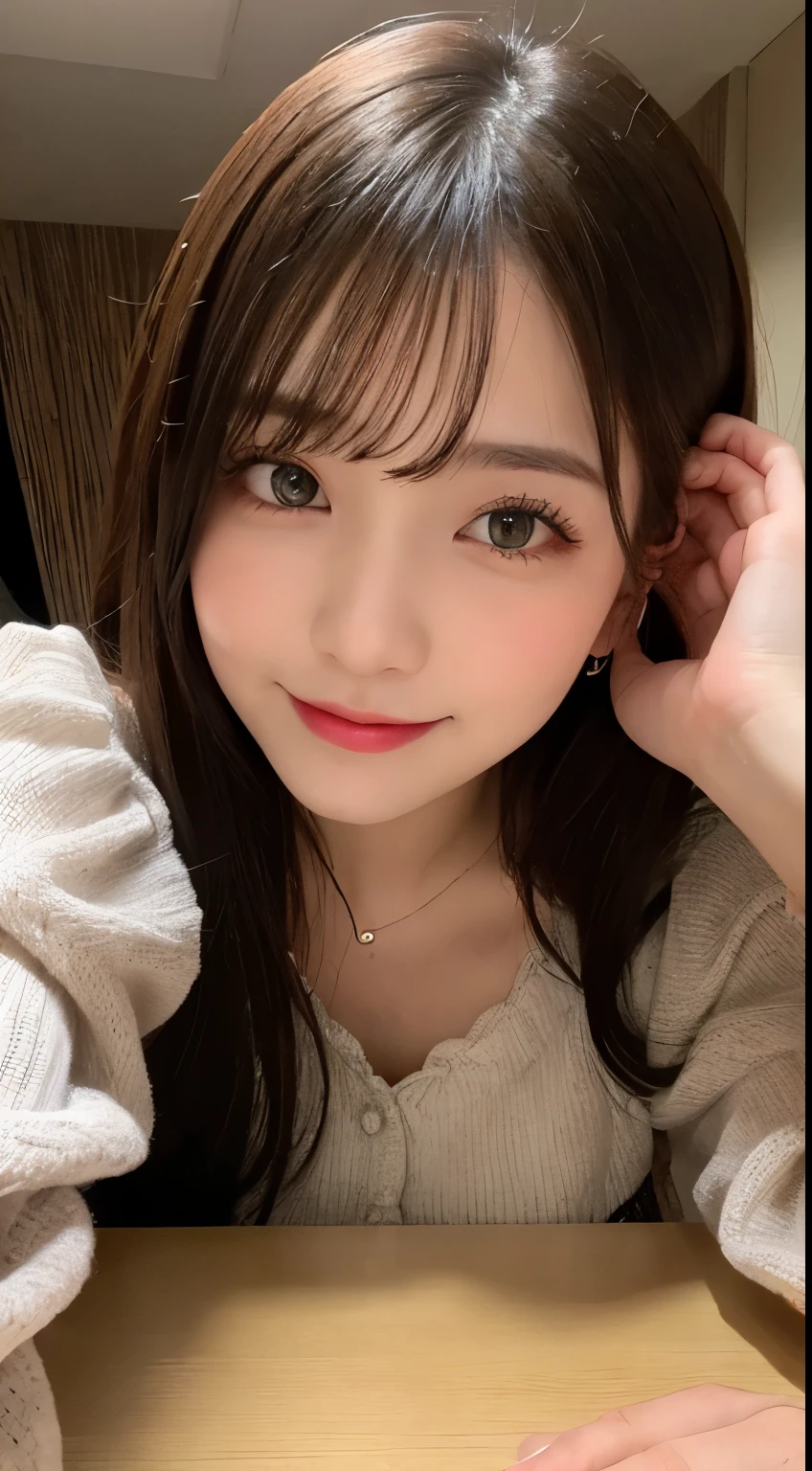 table top, highest quality, shape, Super detailed, finely, High resolution, 8k wallpaper, 完璧なダイナミックな構shape, beautiful and detailed eyes, small breasts, natural color lip, random sexy pose,smile、20 year old girl、midnight、Beautiful and dense face、perfect and beautiful face,Big eyes、real photos（best image quality）,long dress（long sleeve blouse）、Photographed from the toes、Shoot from below