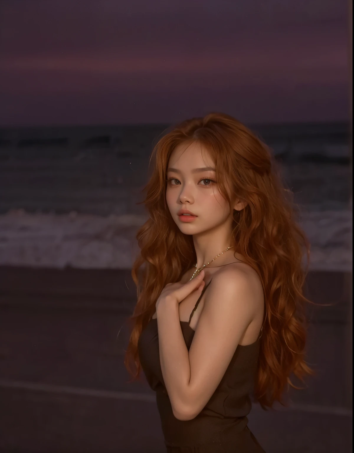 (8k), (highest quality), (best details)full body portrait、Beautiful Scandinavian girl sits on rocks on the coast、late night、Milky Way、Completely naked、red hair、Green Eyes、Psychedelic Tattoos、five perfect fingers、pink lips、big breasts、Pussy