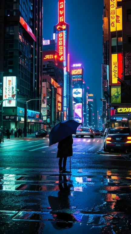 Background: Cyberpunk cityscape with towering skyscrapers adorned with neon lights and holographic advertisements.
Foreground: A silhouette of Bitmeow, the badass ninja cat, perched atop a rooftop, his eyes gleaming in the darkness.
Atmosphere: Neon bioluminescence illuminates the scene, casting vibrant hues of blue and purple against the urban landscape.
Elements: Reflections of city lights shimmer on wet pavements below, hinting at recent rain.
Mood: Mysterious and intense.