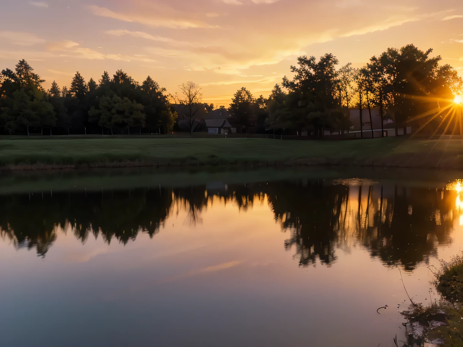 pond in evening,Sunset view among trees by water, water reflecting suns light, The sunset warms the spring, sunset, reflection on water, The most beautiful sunset, big double sunset, Wonderful reflection of the sky, sunset photos, Sunlight reflected on the river, Beautiful and spectacular dusk,