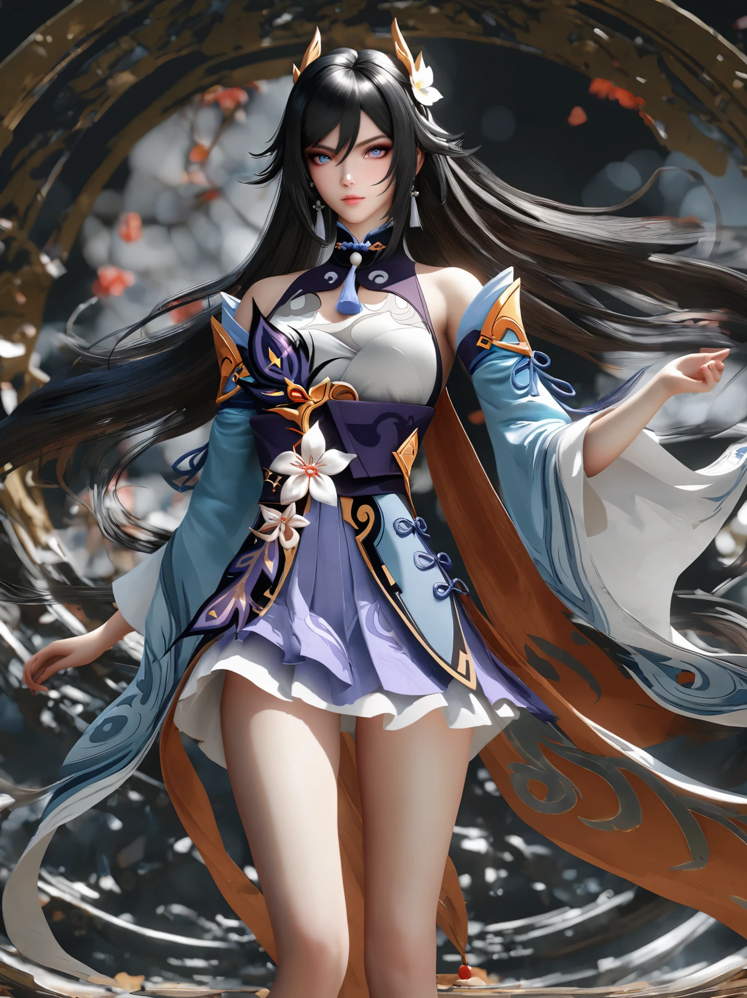 diy32,Highest quality, ultra-high definition, masterpieces, 8k, realistic, anime styled, 3d render,anime girl with long black hair and blue eyes in a blue dress, keqing from genshin impact, by Yang J, heise jinyao, loong, g liulian art style, zhongli from genshin impact, zhao yun, beautiful young wind spirit, handsome guy in demon slayer art, xianxia hero, liang xing