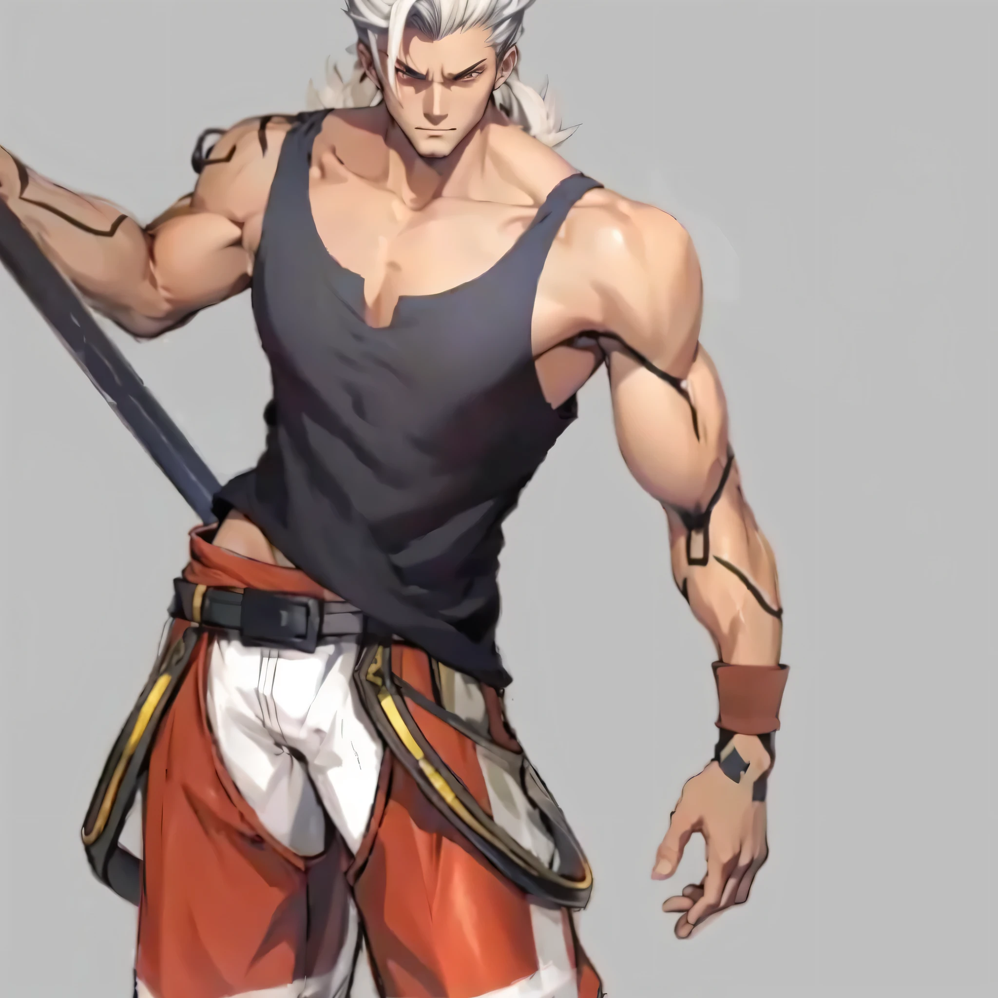 Anime character holding sword and black shirt, fighting game characters, Guilty Gear Effort Splash Art, human male character art, Kushat Kenzi, Male anime characters, Detailed anime character art, character artwork, Japanese role playing game characters, ( ( character concept art ) ), Characters in The King of Fighters, Male character design, wlop style sancred waters