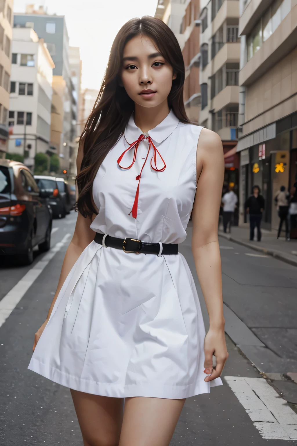 Chica coreana con traje de conejo robot estilo foto realista