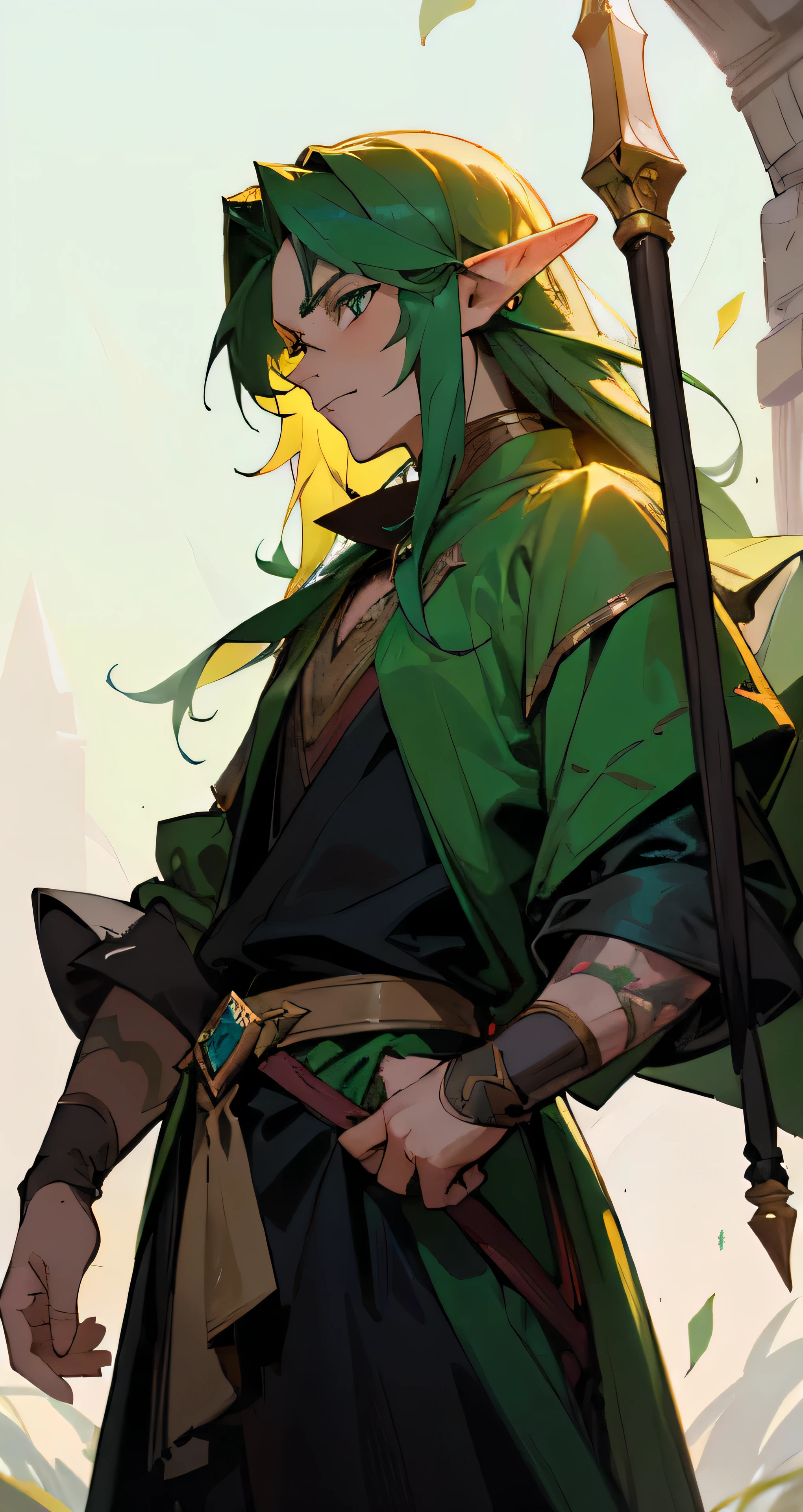 There is a man with a scarlet mane and adorned in a green shirt, a portrait of a charismatic half-elf male adventurer. His youthful features radiate wisdom, as he dons the robes of a wizard. The portrait of a male half-elf wizard, with piercing emerald eyes and an elven ear peeking out from under a tousled mop of curly hair. A portrait of a proud and strong male elf stands tall, bow in hand, ready for battle as an elf ranger. The half-elven male, with intricate tattoos on his arms, exudes an aura of heroism in this epic RPG portrait. The fantasy RPG