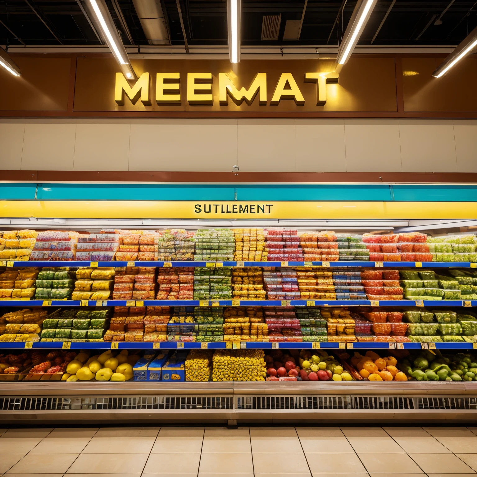 (Highly detailed, Ultra-detailed, Photorealistic:1.2) Cinematic photograph of a bustling supermarket that proudly displays the signage "DMC El SALVADOR" in bold letters. The image captures the vibrant colors and intricate details of the scene, immersing the viewer in an immersive experience. With the perfect lighting and composition, this masterpiece photograph depicts the lively atmosphere of the supermarket with (Golden ratio:1.2) precision. Every corner of the frame is filled with intricate details, from the neatly organized shelves to the colorful products that line them. The vibrant signage, carefully crafted with attention to detail, adds a touch of authenticity to the scene. The photograph is taken with the (Best quality, Ultra resolution:1