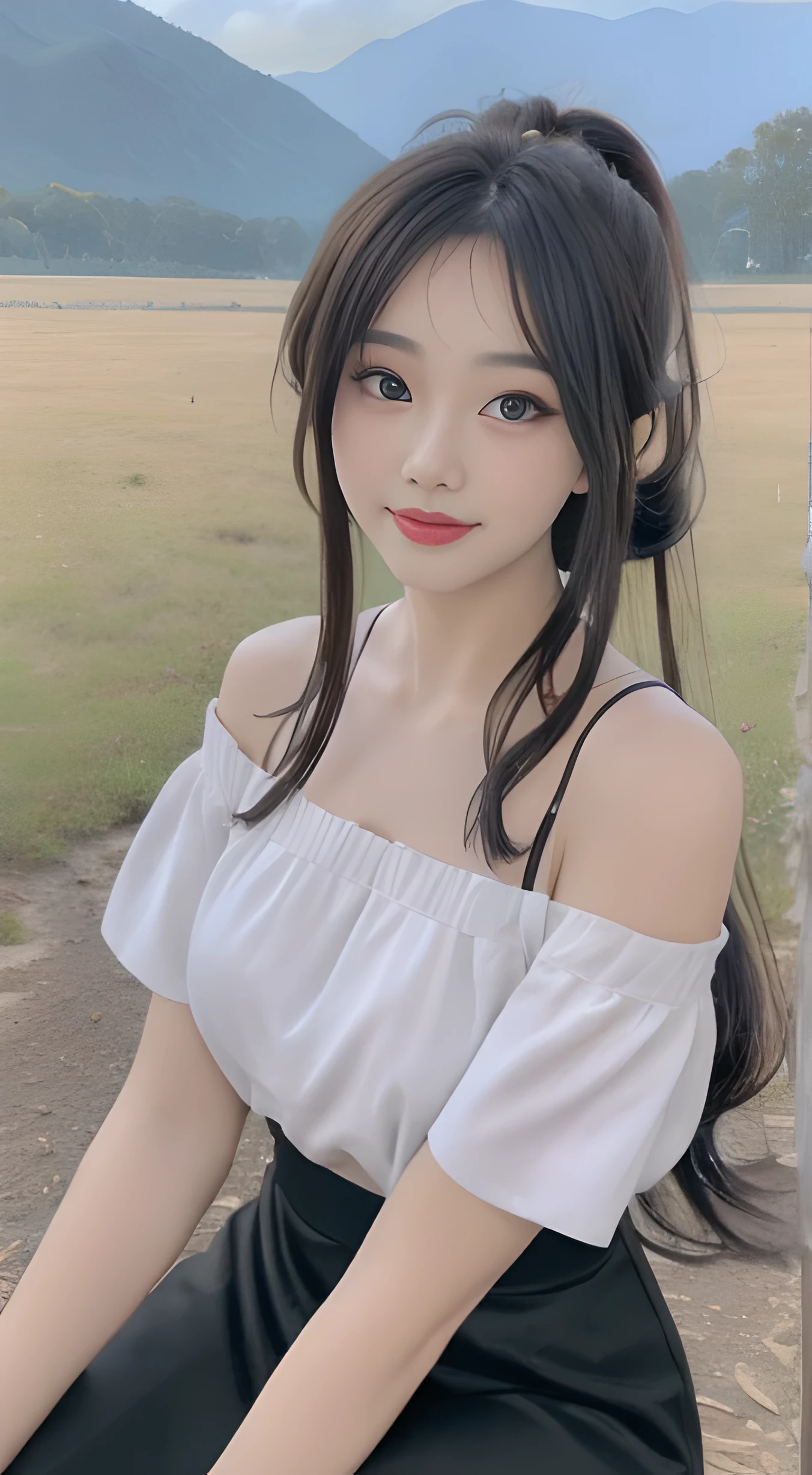 8K、RAW Photos、Highest quality、Super detailed、Super Resolution、Ultra HD、8K壁紙、Amazing details A town of rice fields in the countryside、Active bus stop、A 16-year-old high school girl waiting for a bus at a bus stop、Shining Sun、Blue sky、
((Emphasize cleavage))