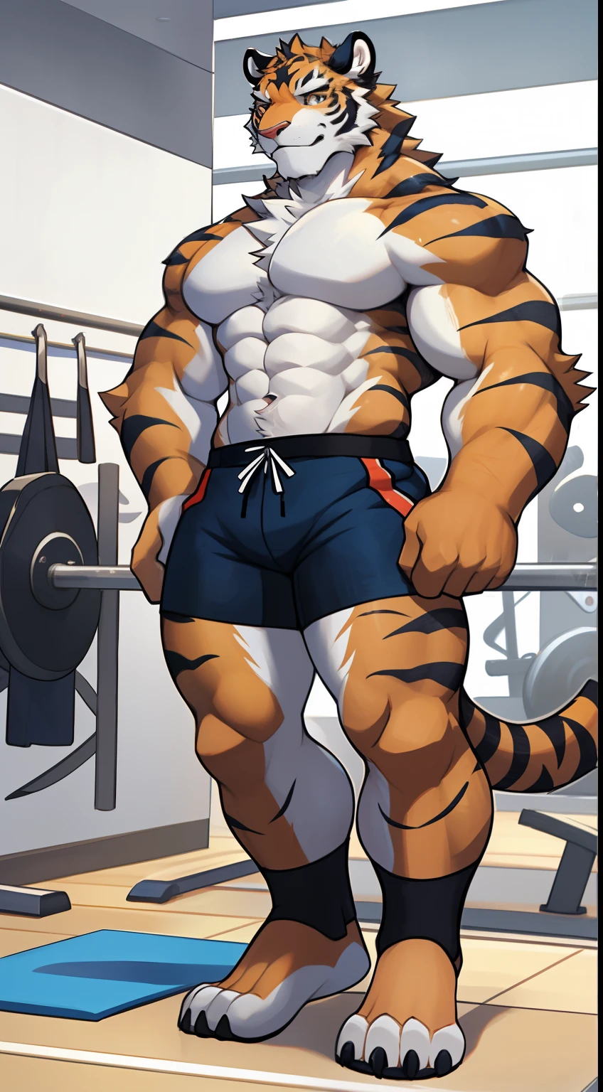 barrel(live a hero), hyper muscular, bodybuilder, gym, naked, shirtless, flexing. 