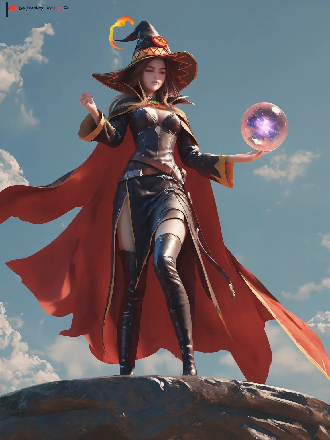 diy5，Highest quality, ultra-high definition, masterpieces, 8k, realistic, anime styled, 3d render，anime, two girls in hats and capes holding a crystal ball, mages, half invoker half megumin, beautiful celestial mage, anime in fantasy style, anime fantasy illustration, anime fantasy artwork, fantasy art style, fantasy mage, sorcerer magic witch, mage duel, young wizard, wlop and sakimichan, beautiful wizard