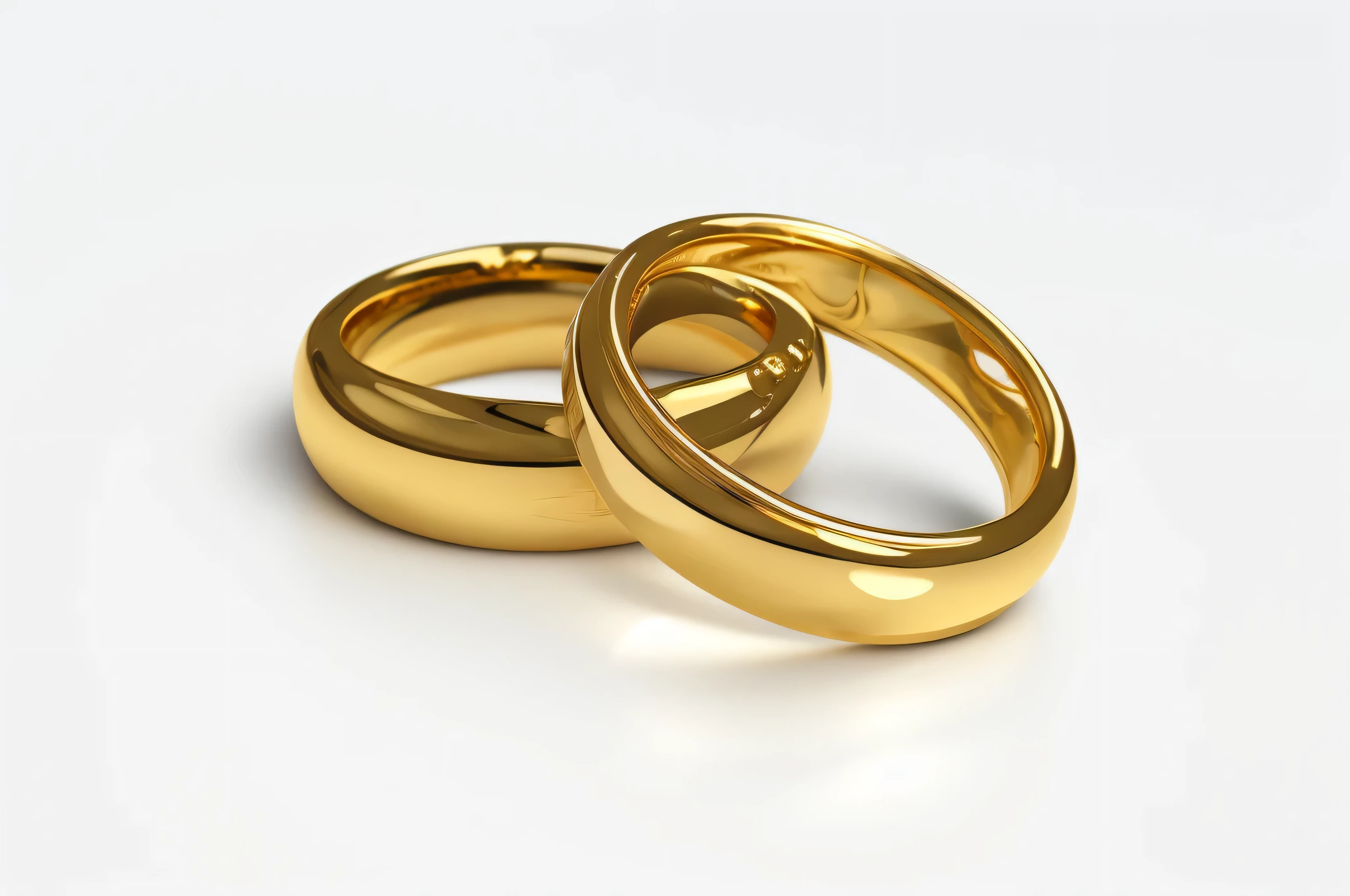 two gold wedding rings sitting on top of a white surface, gold rings, marriage, gold jewelry, gold plated, gold jewlery, gold jewerly, rings, gold, golden jewelry, ring, celebrating an illegal marriage, link, by Ben Zoeller, nordic wedding ring, a hyper realistic, golden jewelery, golden jewellery, highly polished, version 3