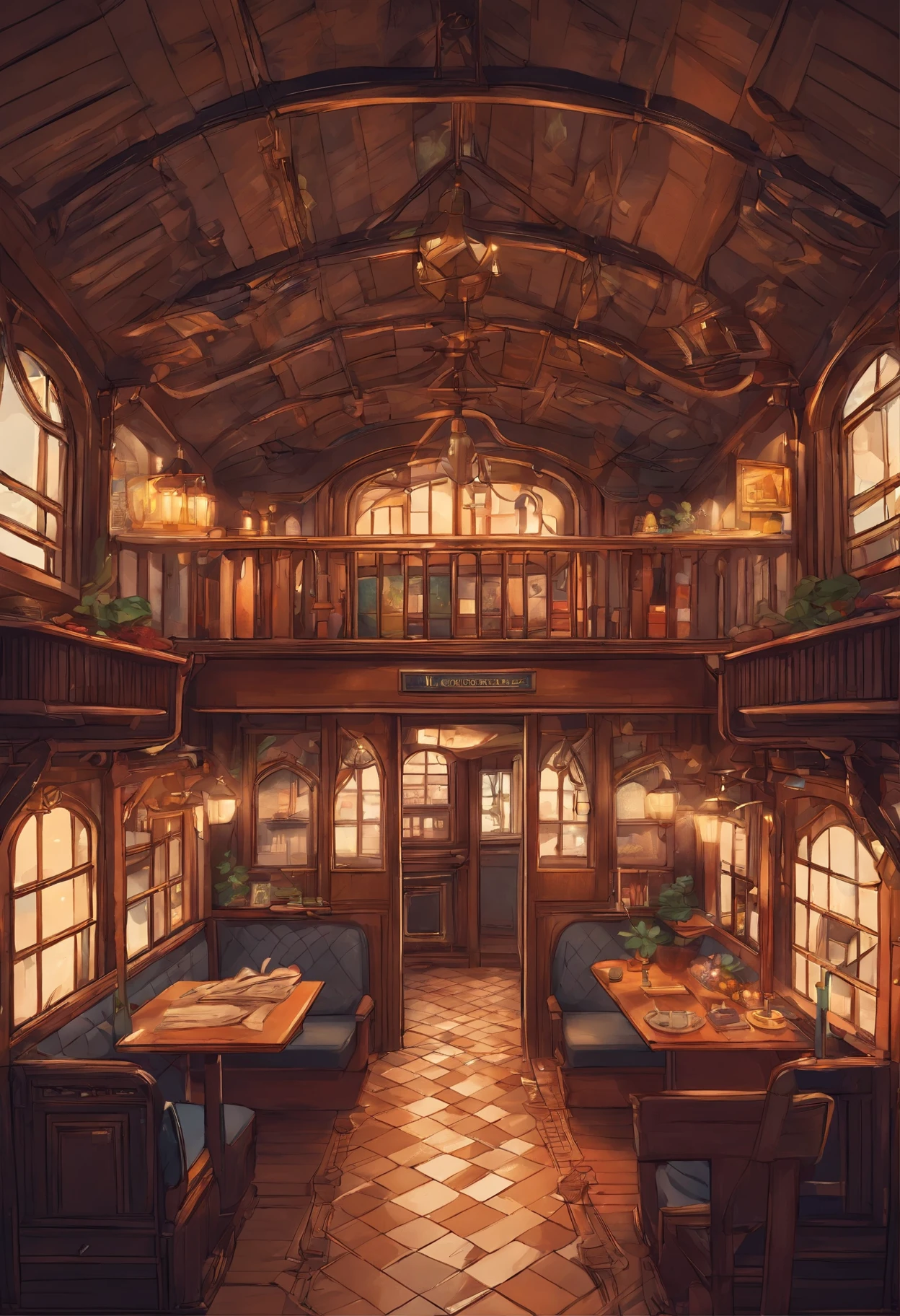 inside hogwarts train cart、Hogwarts students cabin，A little dark，Inside a magical train with magical objects，Low amount of light，((Pixal style))、Makoto (magical World of Harry Potter)