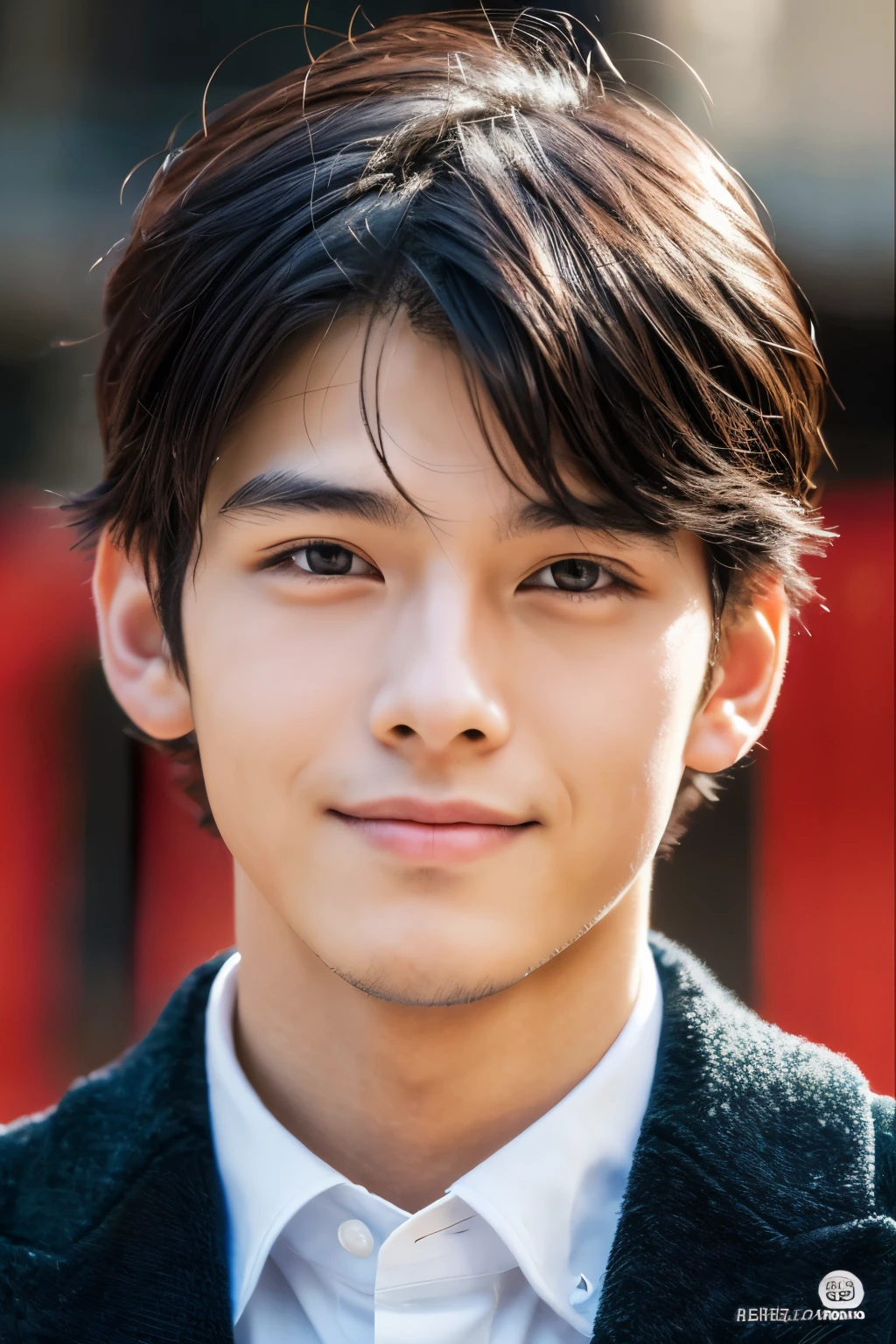Photorealsitic, 8K full body poster, Beautiful Boys, japanes, An 18-year-old man, A charming expression, detailed face details, TOKYOcty, Winters, Shibuya in the background