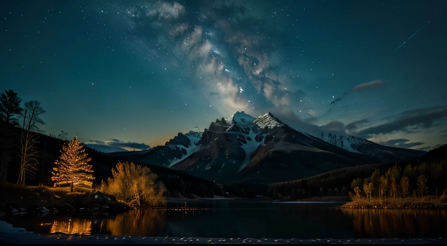 highest quality, masterpiece, Beautiful wild and natural fantasy landscape with glowing lights