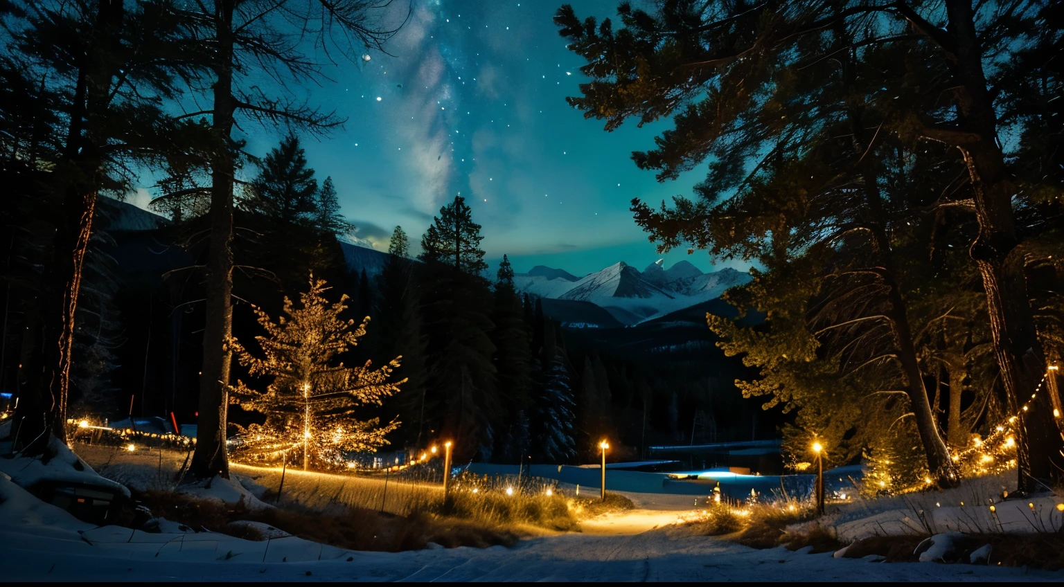 highest quality, masterpiece, Beautiful wild and natural fantasy landscape with glowing lights