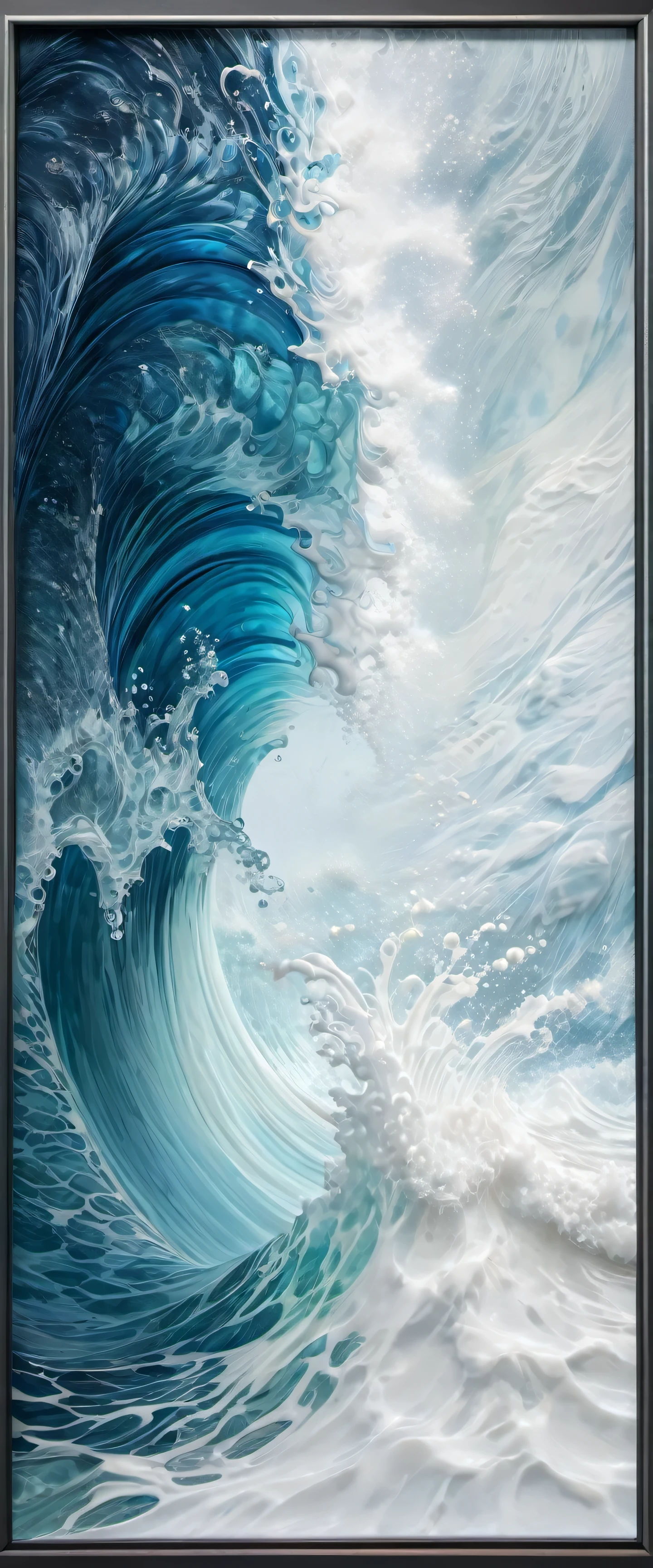 a close up of a painting of a blue wave on a white background, glass texture, etched relief, cresting waves and seafoam, cast glass, detailed and intricate image, detailed sea, ultra detailed water, topographic scan, depth detail, intricate image, high resolution and detail, siberia, ( ( fractal waves ) ), coastline, 8k resolution”