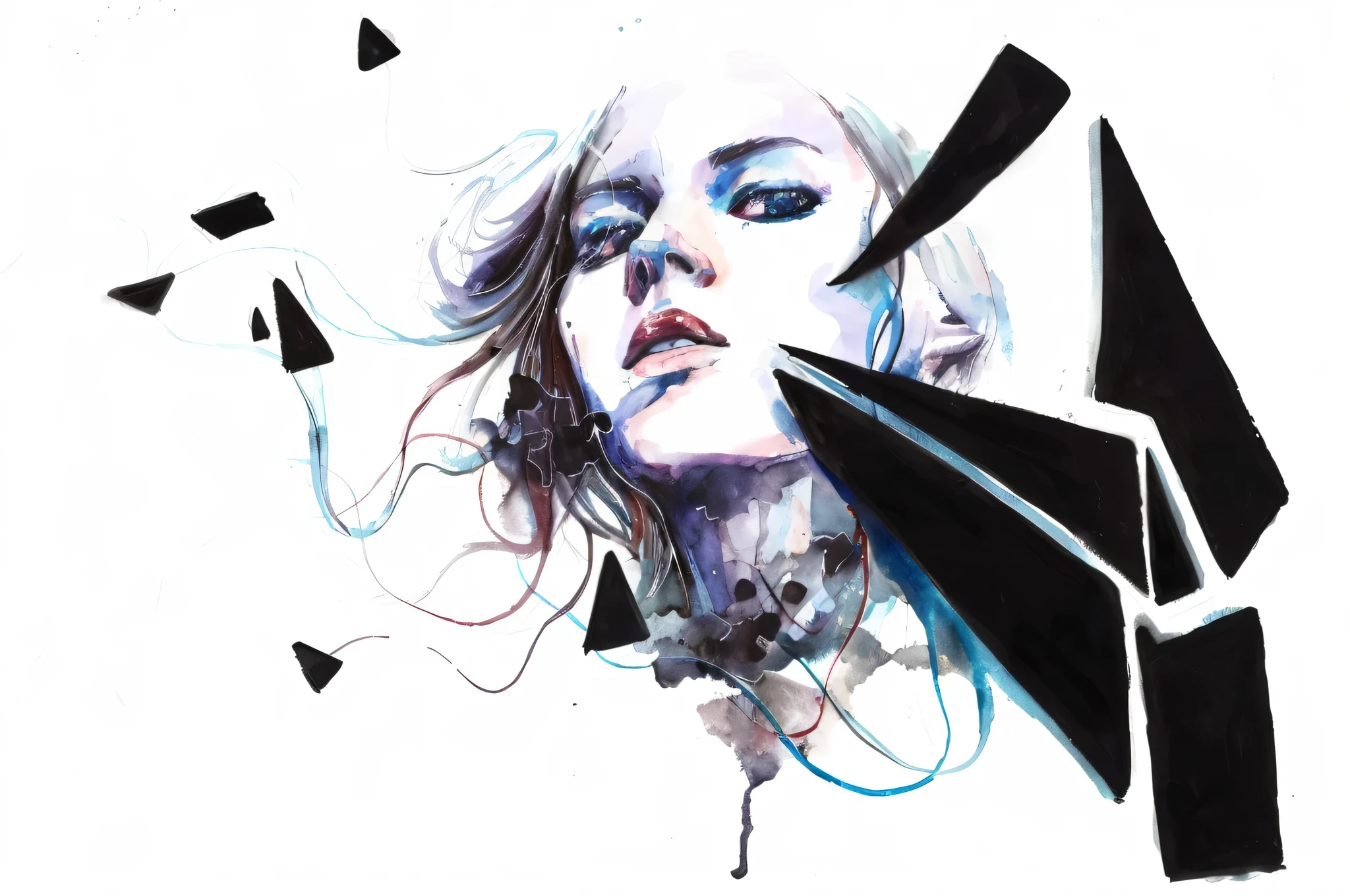 there is a drawing of a woman with a broken face, agnes cecile, a beautiful artwork illustration, inspired by Dustin Nguyen, exquisite digital illustration, painterly illustration, expressive beautiful painting, by Dustin Nguyen, intense watercolor, contemporary art illustration, ink and watercolors, by Whitney Sherman, illustration art, watercolor ink illustration, by Ignacy Witkiewicz