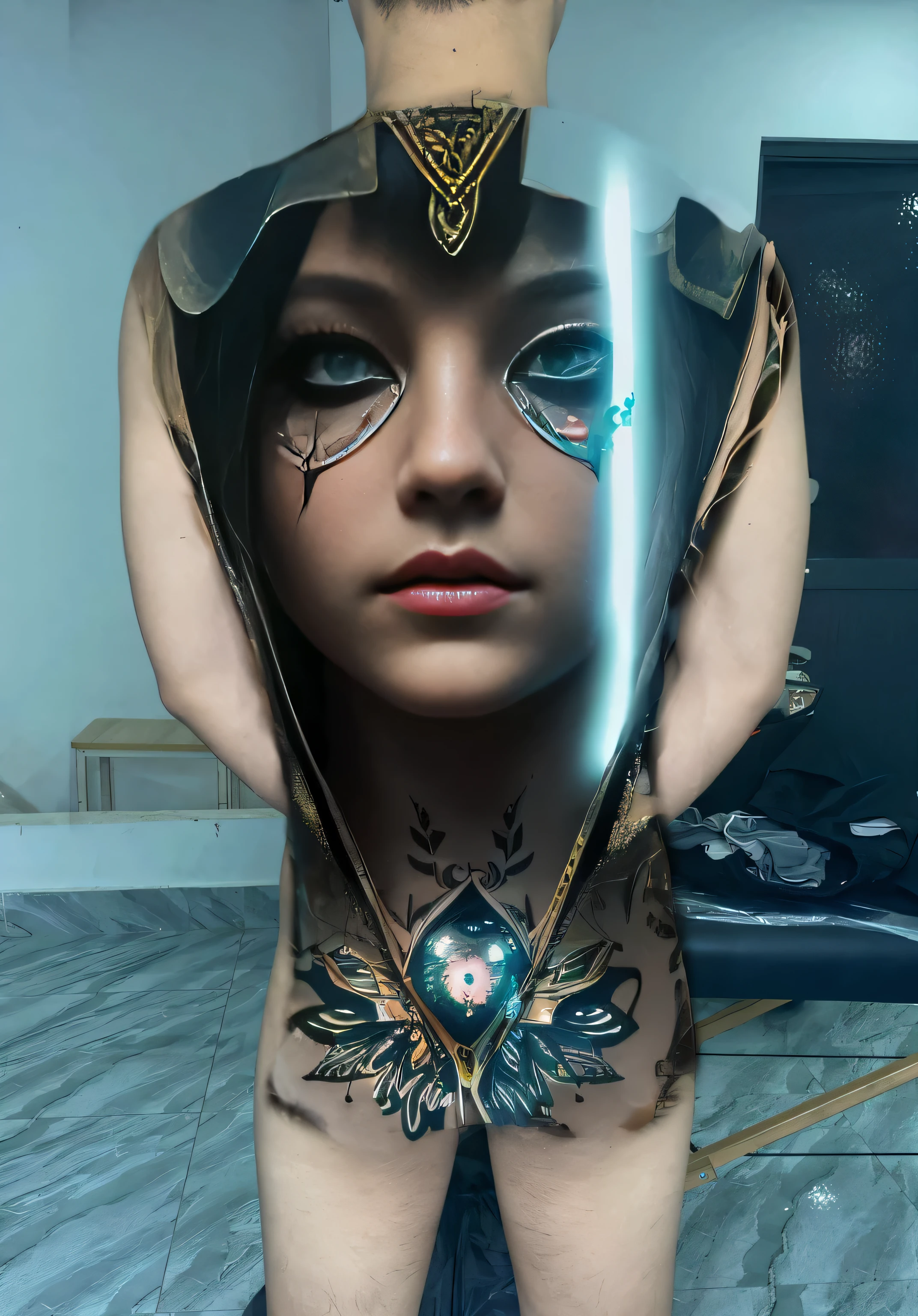 raw photo, female warrior, glowing eyes, surrounding halo, vintage lantern, details, beautiful face, realistic colors, face tattoo, glowing butterflies ,((beautiful equal eyes )) European face(tattoo)))