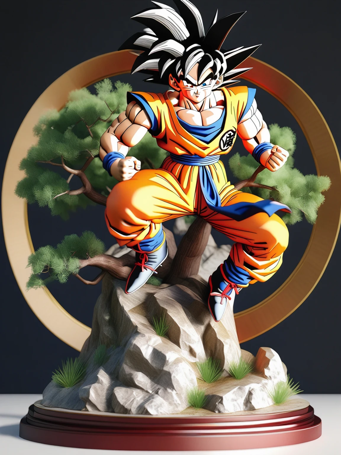 diy28,Highest quality, ultra-high definition, masterpieces, 8k, realistic, anime styled, 3d render,arafed image of a statue of a young gohan with a tree in the background, photorealistic human goku, son goku, highly detailed portrait of goku, goku, portrait of goku, goku from dragon ball, goku from dragon ball z, human goku, goku from dragonball z, dragon ball artstyle, goku as an asian man, fan art, goku portrait