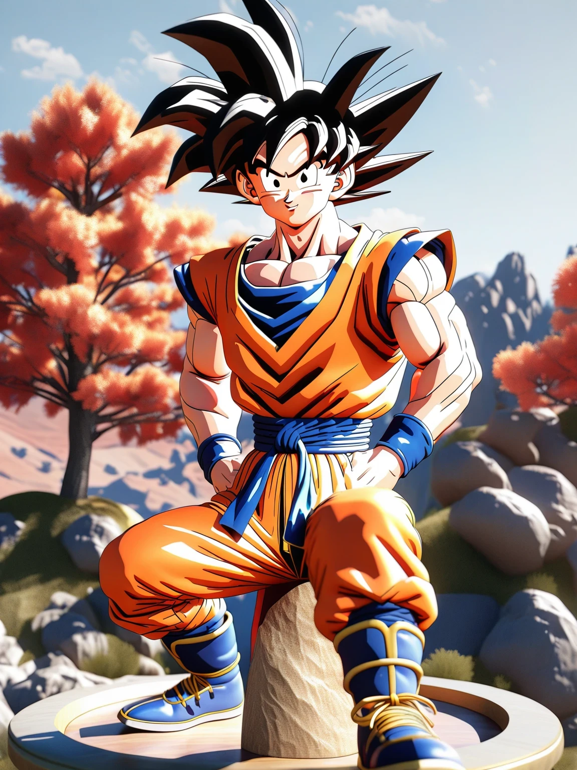 diy28，Highest quality, ultra-high definition, masterpieces, 8k, realistic, anime styled, 3d render，arafed image of a statue of a young gohan with a tree in the background, photorealistic human goku, son goku, highly detailed portrait of goku, goku, portrait of goku, goku from dragon ball, goku from dragon ball z, human goku, goku from dragonball z, dragon ball artstyle, goku as an asian man, fan art, goku portrait
