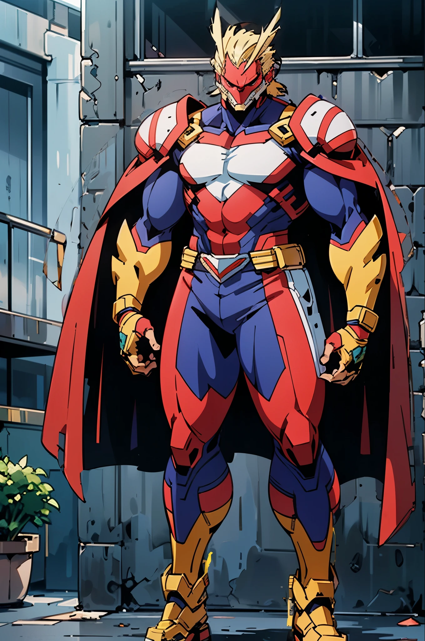 (My Hero Academia Style), (Full body photo:1.5), A man wearing a full-face helmet mask that covers most of his face, adorned in a biomimetic fantasy-style armor, the predominant black color is accented with red textures in the design this character embodies a finely crafted fantasy-style armored warrior design in anime, ((character concept art)), high definition, best quality, ultra-detailed, extremely delicate, anatomically correct, symmetrical face, extremely detailed eyes and face, high quality eyes