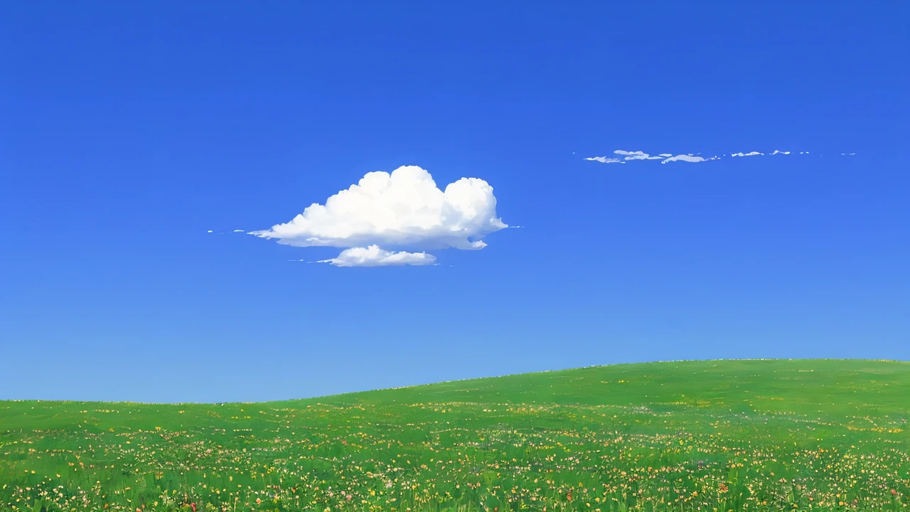 Green grass in Arafed with one cloud in the sky, there is blue sky, Beast, pure blue sky, peaceful clouds, rinko kawauchi, the sky is beautiful and clear, a sunny day, ( Less clouds ), blue sky, cloudless sky, blue sky and green grassland, summer clear blue sky, clear beautiful sky
