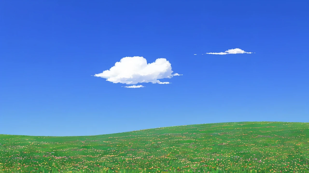 Green grass in Arafed with one cloud in the sky, there is blue sky, Beast, pure blue sky, peaceful clouds, rinko kawauchi, the sky is beautiful and clear, a sunny day, ( Less clouds ), blue sky, cloudless sky, blue sky and green grassland, summer clear blue sky, clear beautiful sky