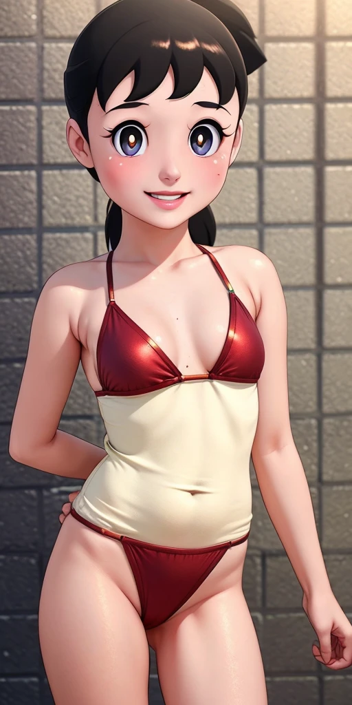((best quality)), ((masterpiece)), (detailed), perfect face,light blush,smile,detailed pupils,cowboy shot, , ( ,), looking at viewer,beautiful woman girl,(skindentation:1.2), shiny skin, best quality, ultra high res, (photorealistic:1.4),wearing bikini